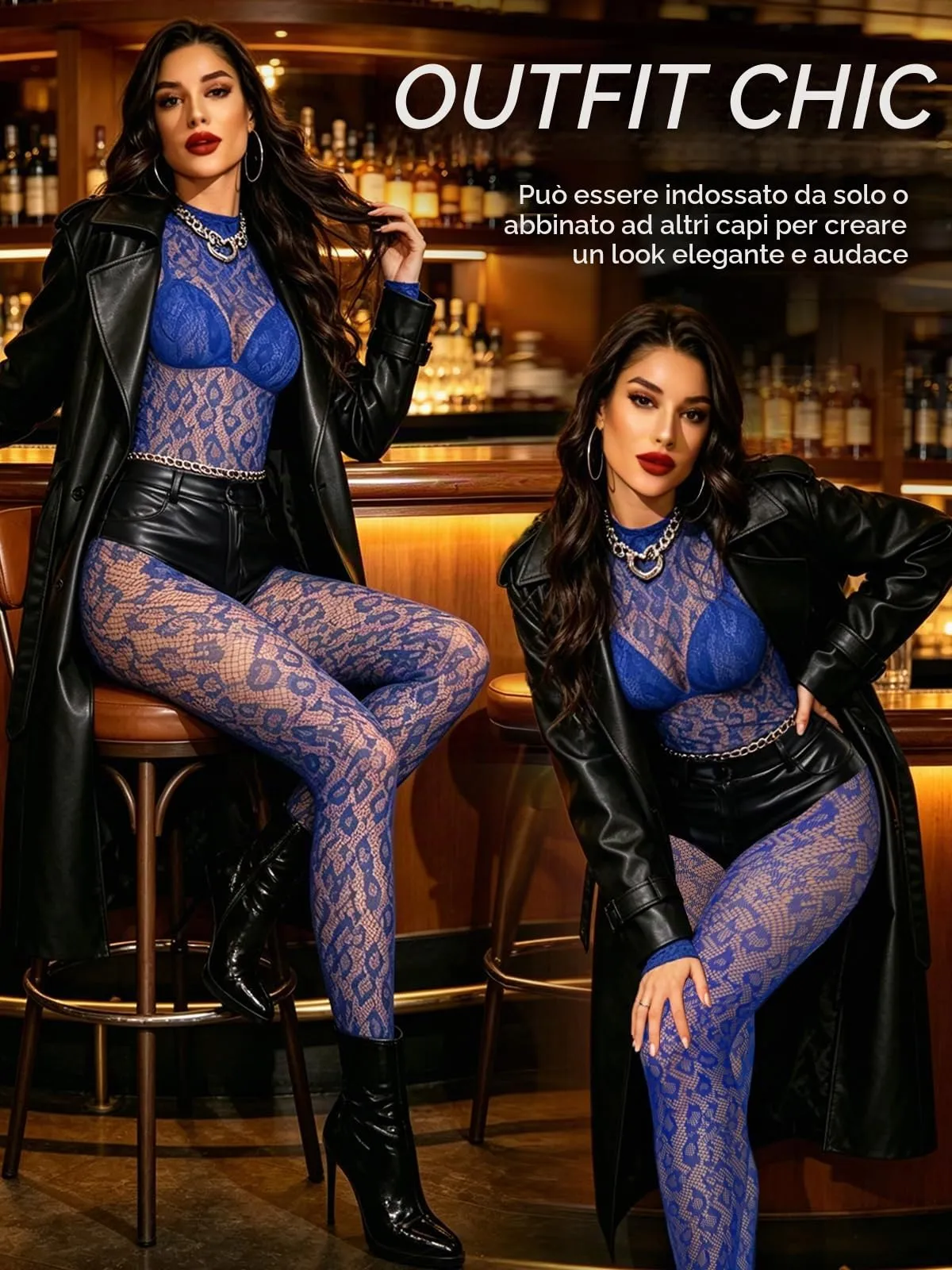Buitifo Donna Fishnet Bodystocking Pigiama - Blu Lbb, Taglia Unica - immagine 4