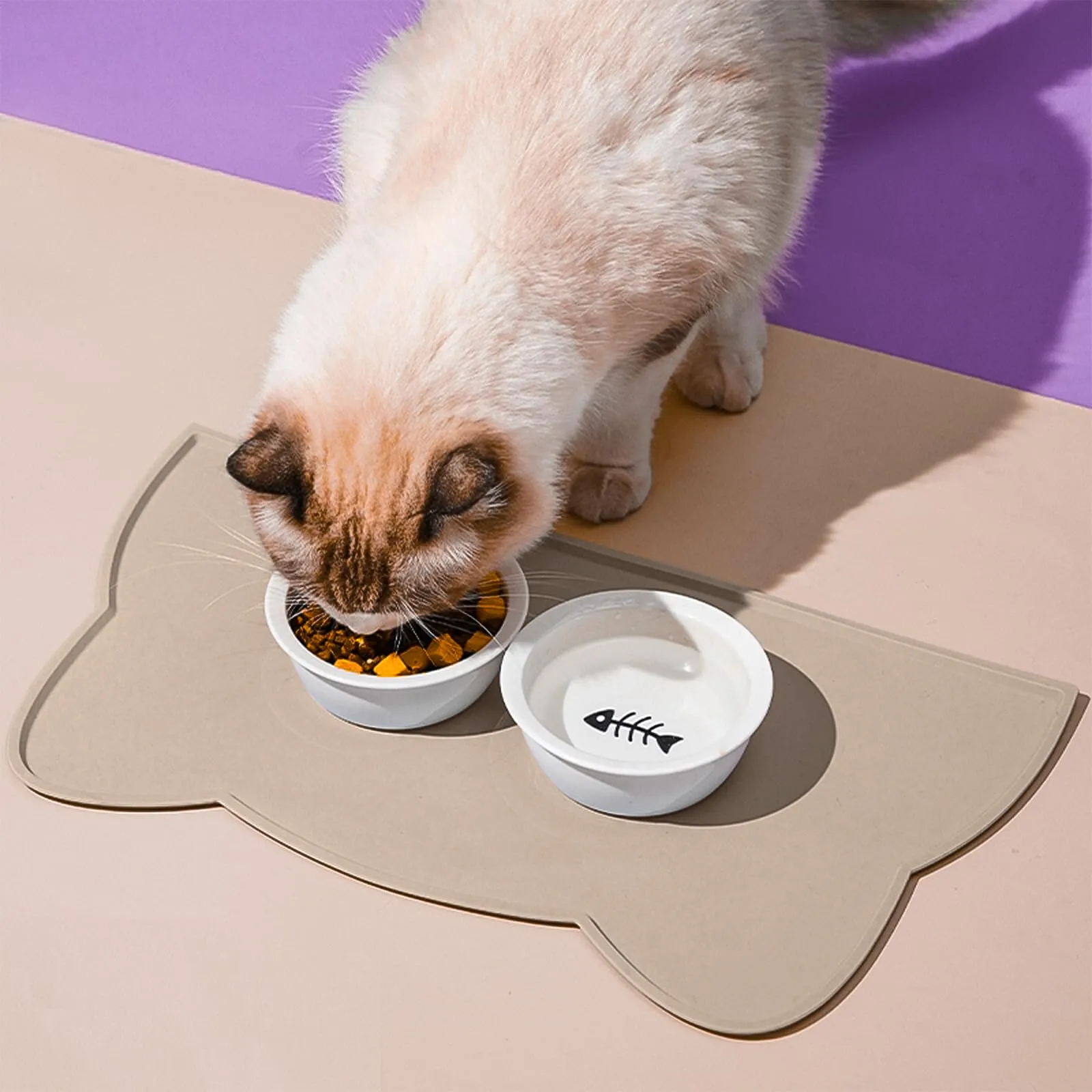 Septillar Tappetino Sottociotola in Silicone per Cani e Gatti, Antiscivolo e Impermeabile, Taupe Caldo, 52x30 cm - immagine 2