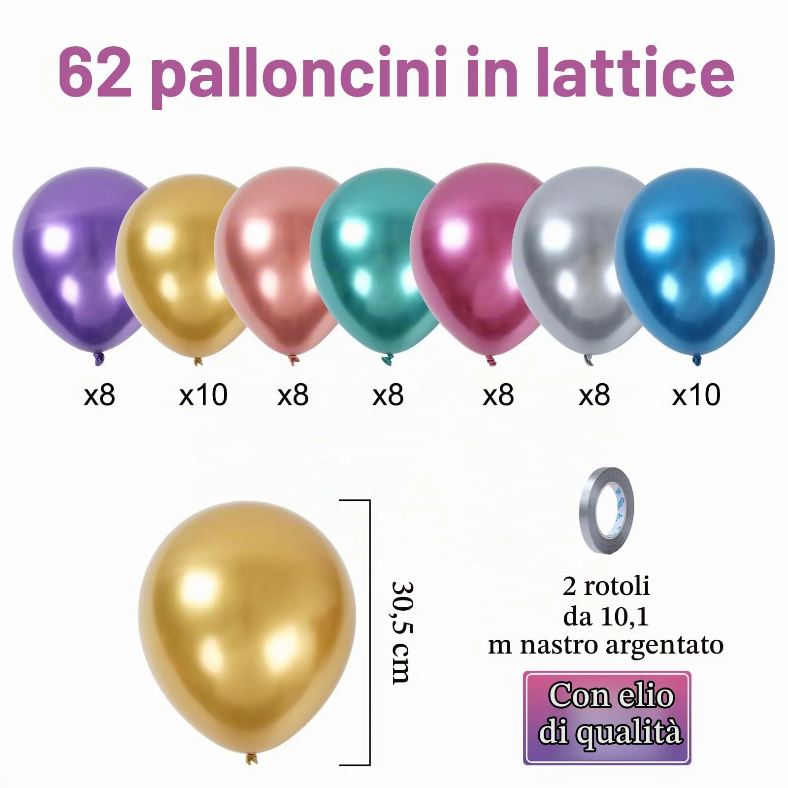 Fairymaiden Palloncini Metallizzati in Lattice, 60 Pezzi, 12 Pollici, Colori Misti - immagine 3