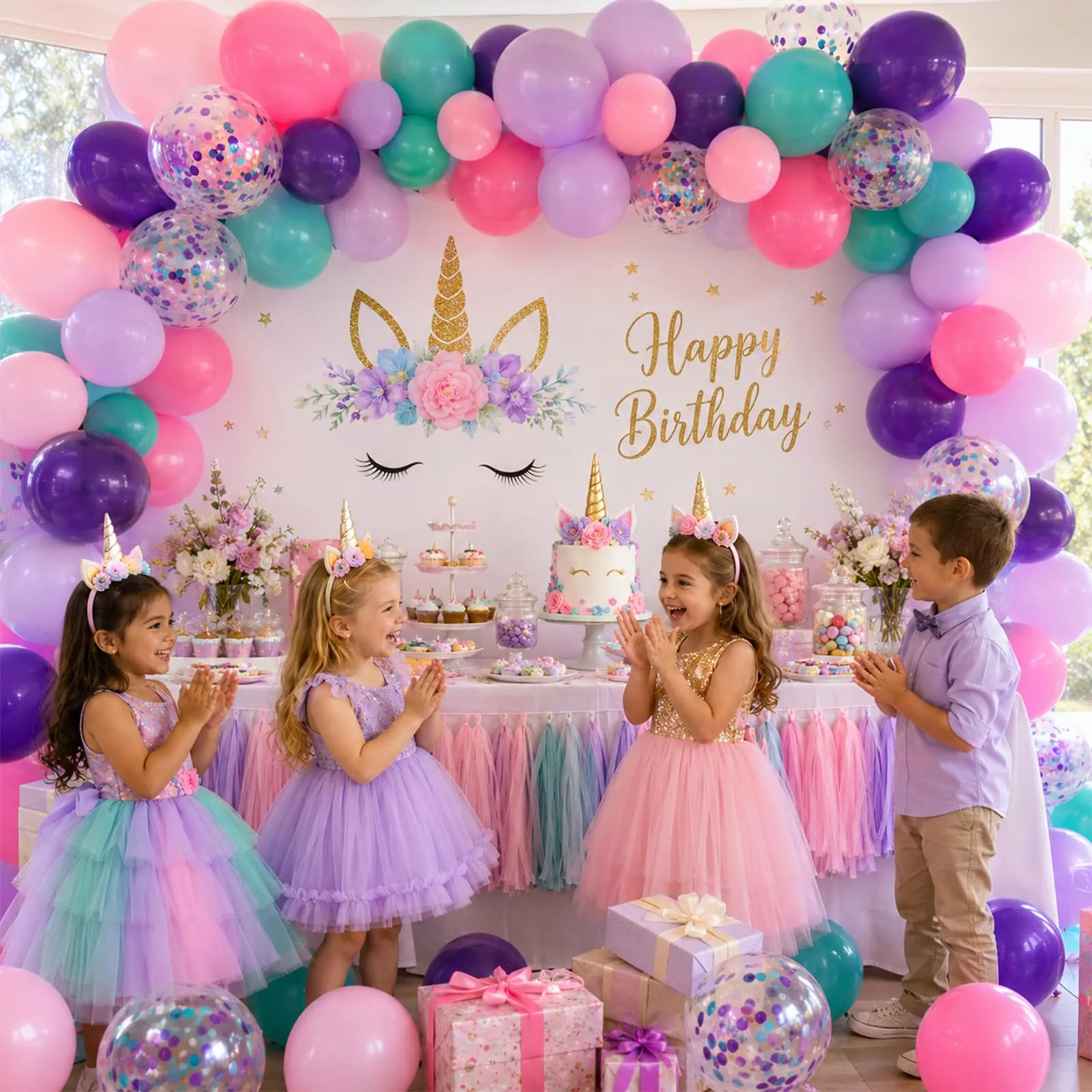 fairymaiden Palloncini Colorati Misti Rosa, Viola, Blu Tiffany con Confetti, 60 Pezzi, 12 Pollici - immagine 2