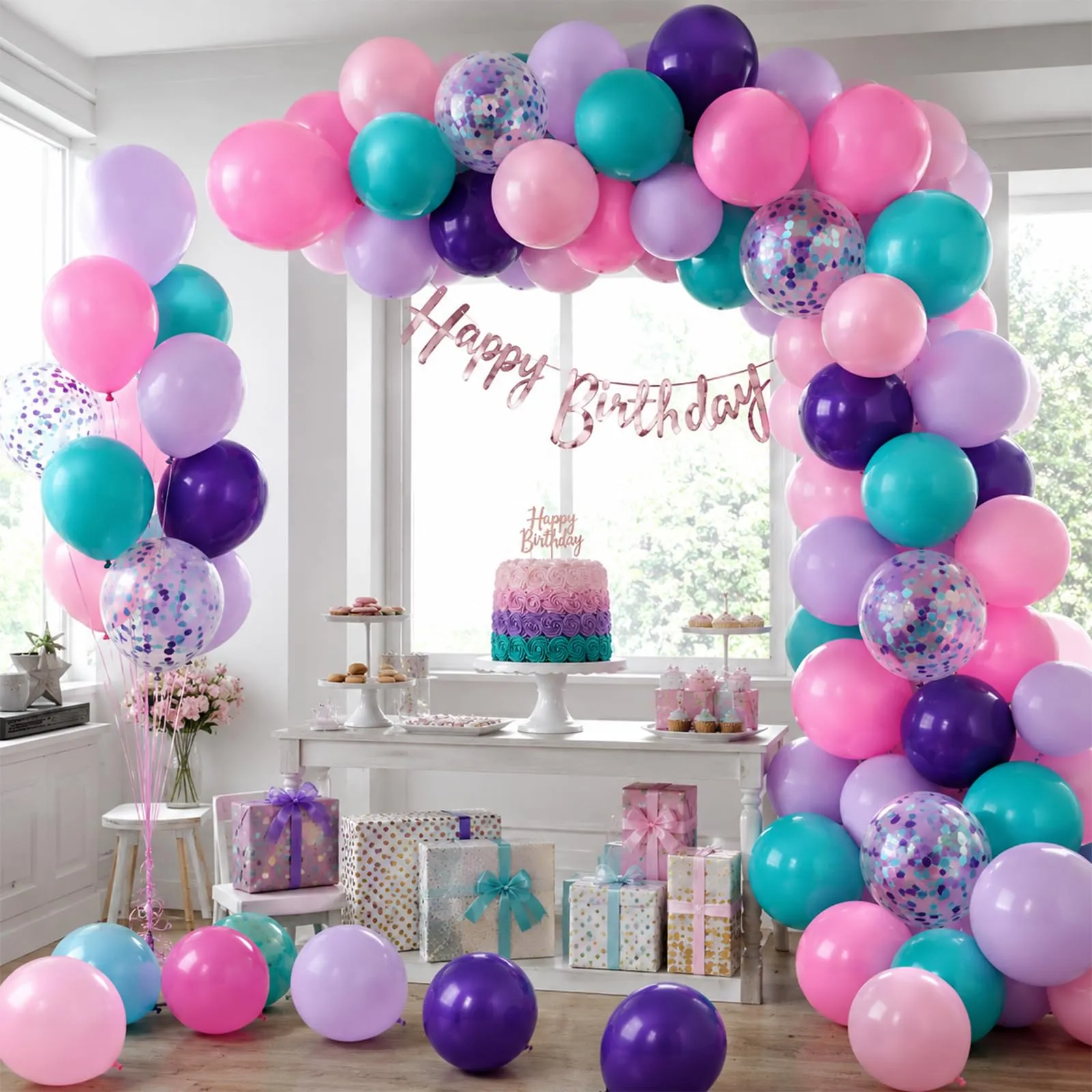 fairymaiden Palloncini Colorati Misti Rosa, Viola, Blu Tiffany con Confetti, 60 Pezzi, 12 Pollici - immagine 4