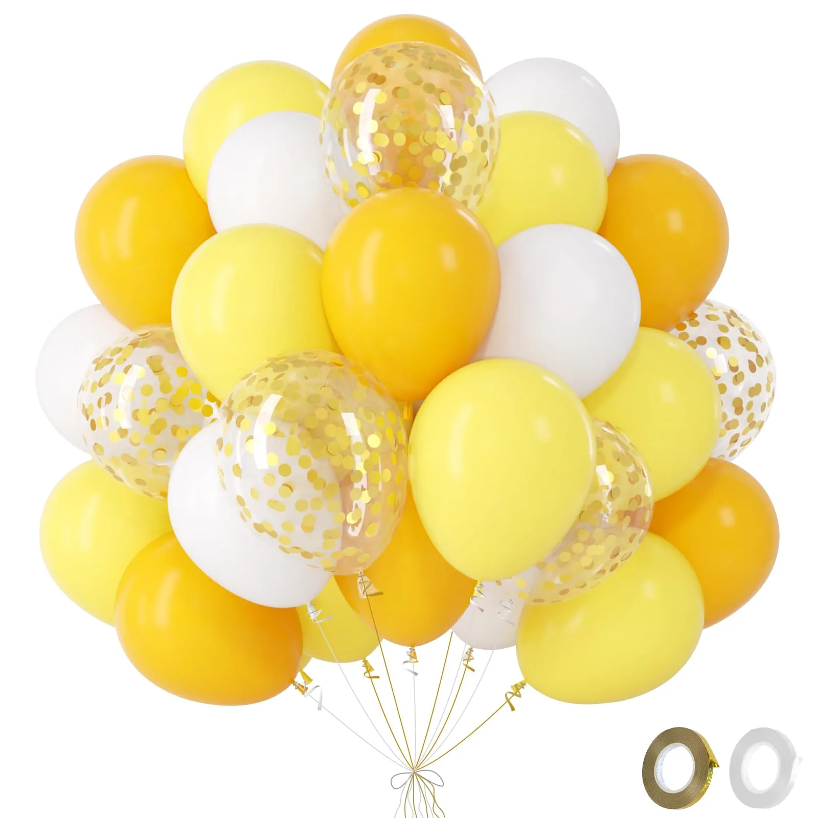 fairymaiden Palloncini Giallo, Bianco e Giallo Limone con Confetti d'oro, 60 Pezzi, 12 Pollici - immagine 1