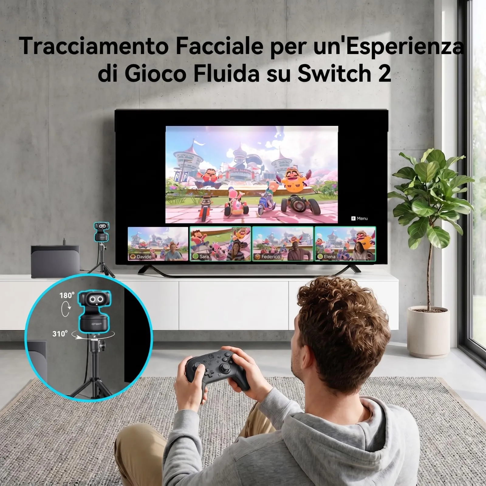 EMEET PIXY 2K Telecamera PTZ IA Doppia Fotocamera con Tracciamento IA, Autofocus PDAF, Sensore Sony 1/2.55'', 3 Microfoni e Controllo Gestuale - immagine 7