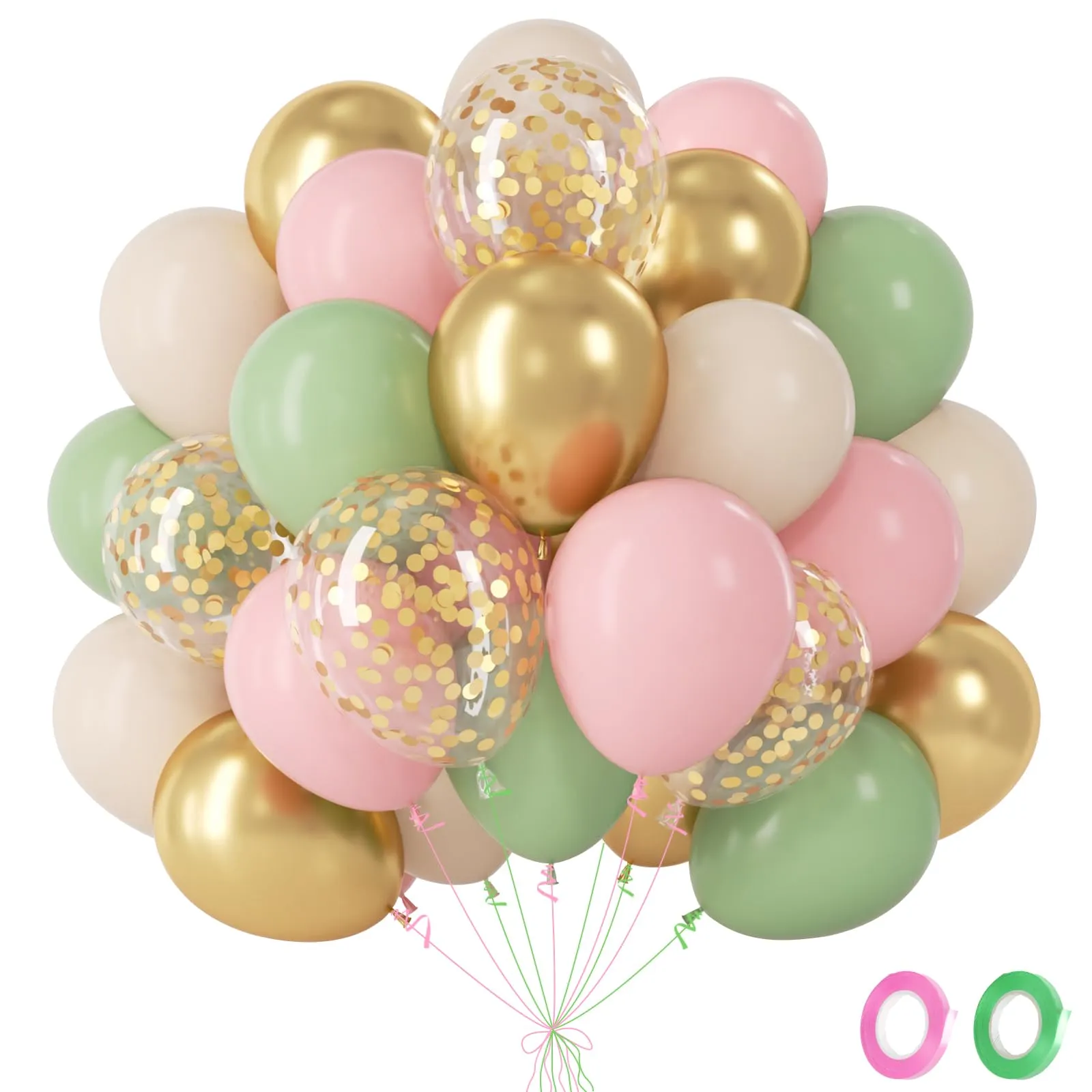 fairymaiden Palloncini Verde Salvia, Rosa, Beige e Oro, 60 Pezzi, 12 Pollici - immagine 1