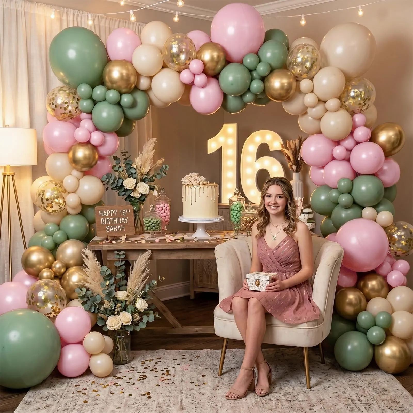 fairymaiden Palloncini Verde Salvia, Rosa, Beige e Oro, 60 Pezzi, 12 Pollici - immagine 7