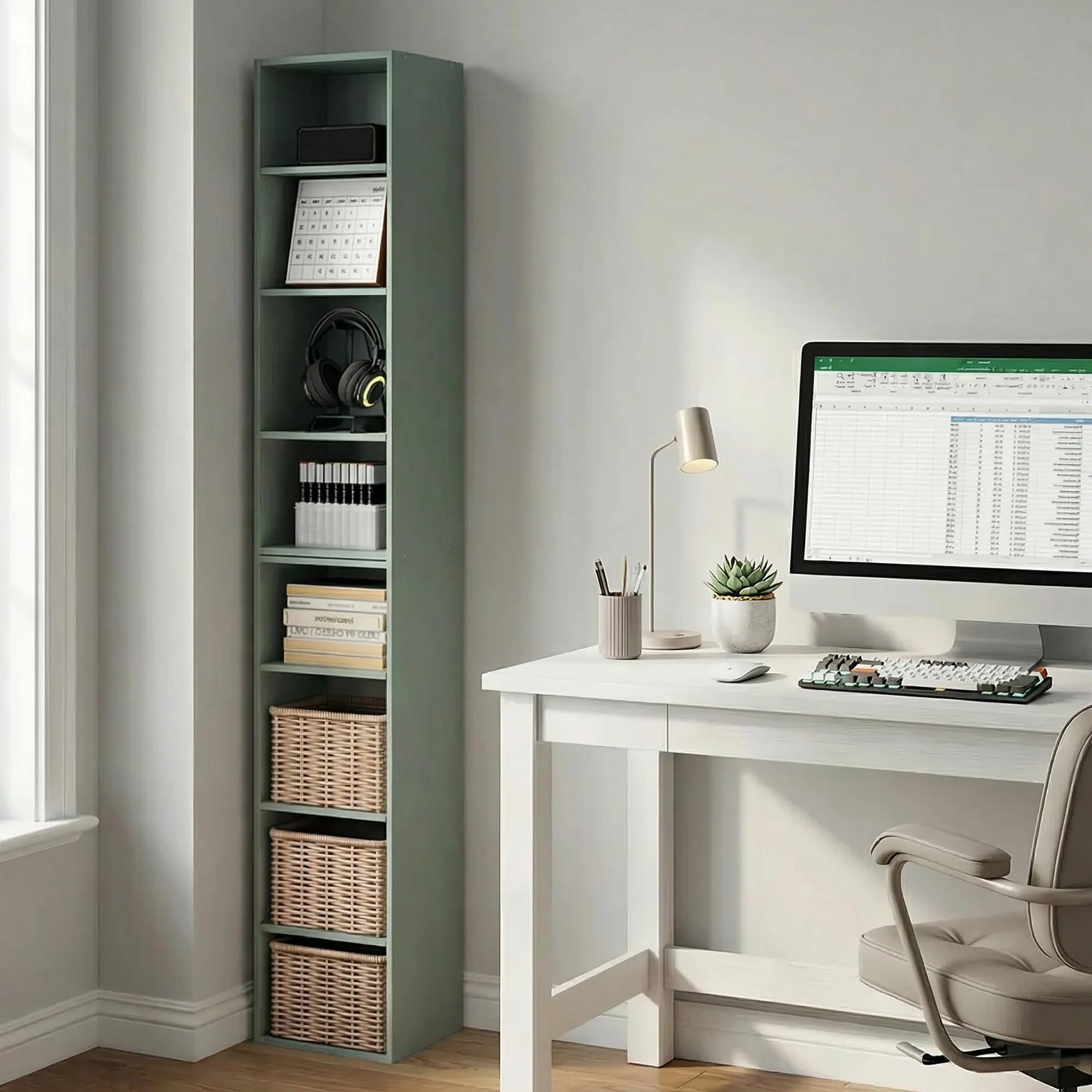 Furinno PASIR Libreria Alta Separabile a 8 Ripiani, 23,6 x 30 x 180 cm, Verde Salvia - immagine 2