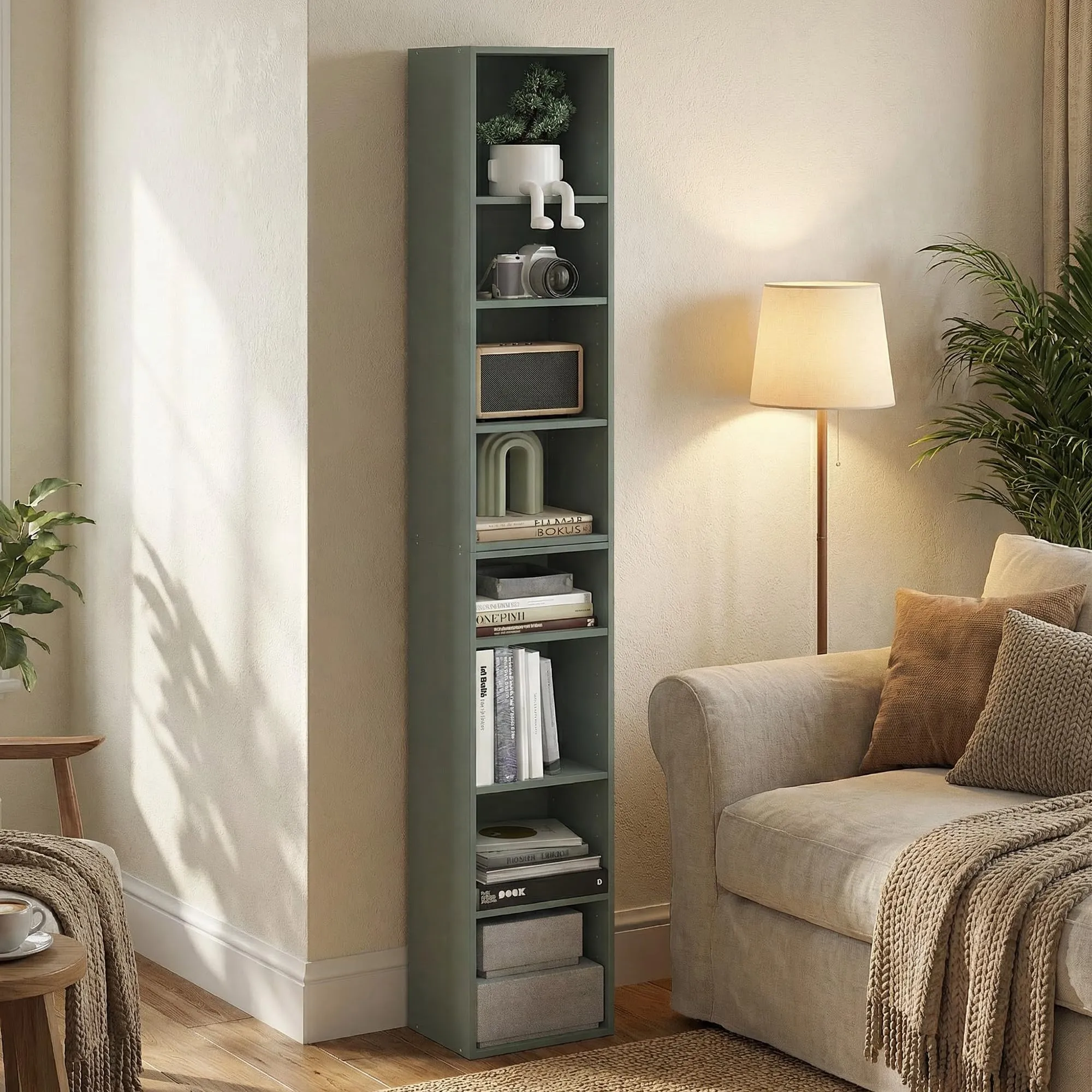 Furinno PASIR Libreria Alta Separabile a 8 Ripiani, 23,6 x 30 x 180 cm, Verde Salvia - immagine 5