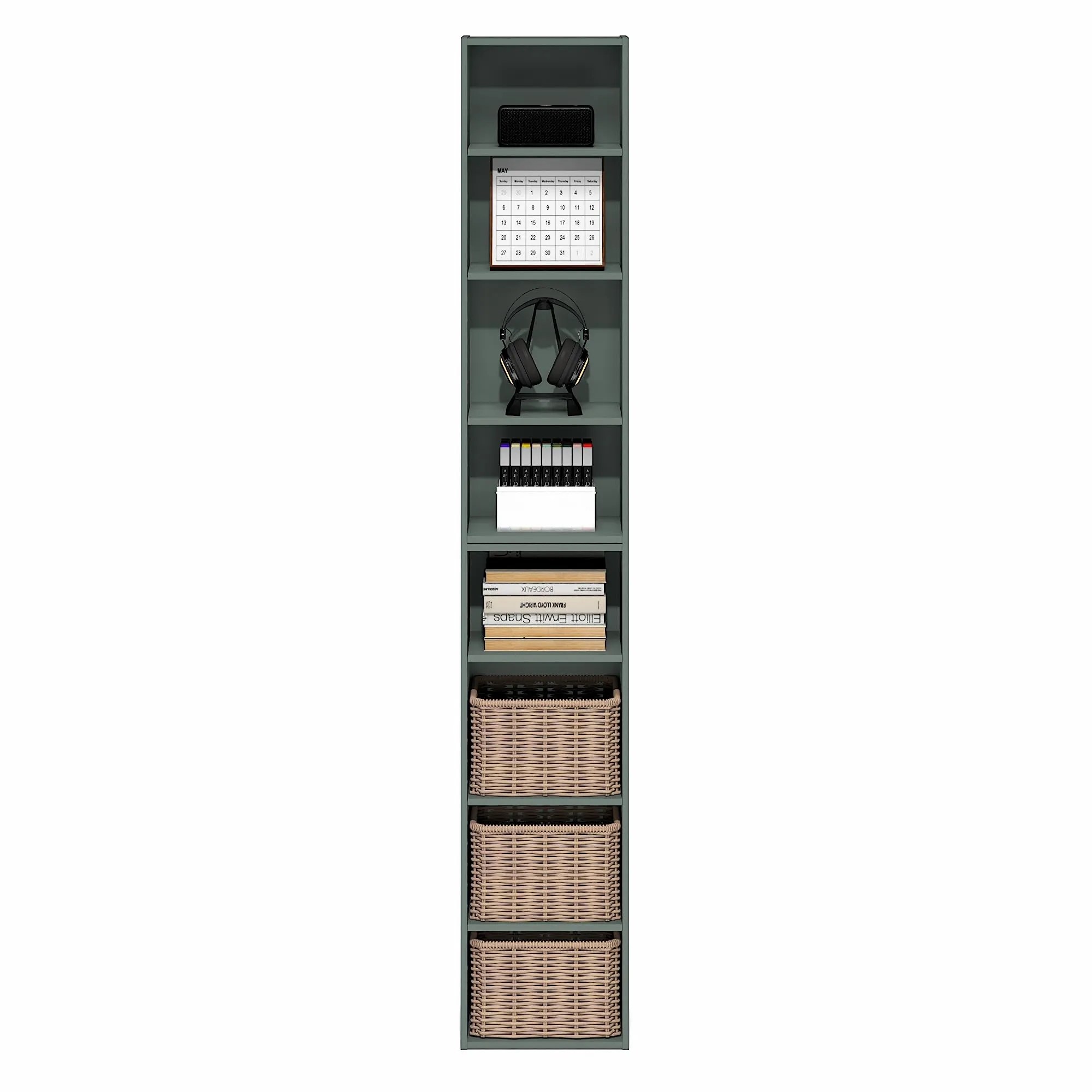 Furinno PASIR Libreria Alta Separabile a 8 Ripiani, 23,6 x 30 x 180 cm, Verde Salvia - immagine 6