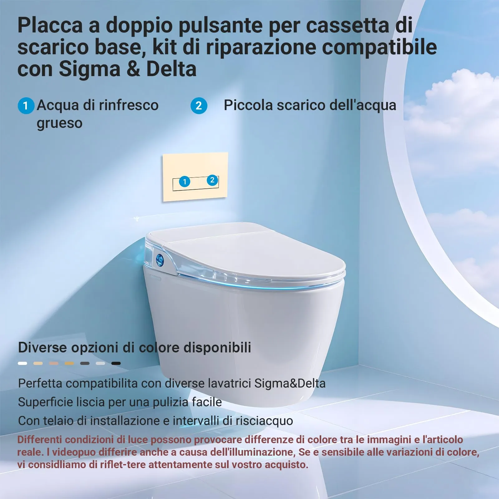 Mendorio Placca di Comando WC per Geberit Sigma, UP300 e UP320, Piastra Doppio Scarico, 246×164 mm, Crema Bianco Opaco - immagine 2