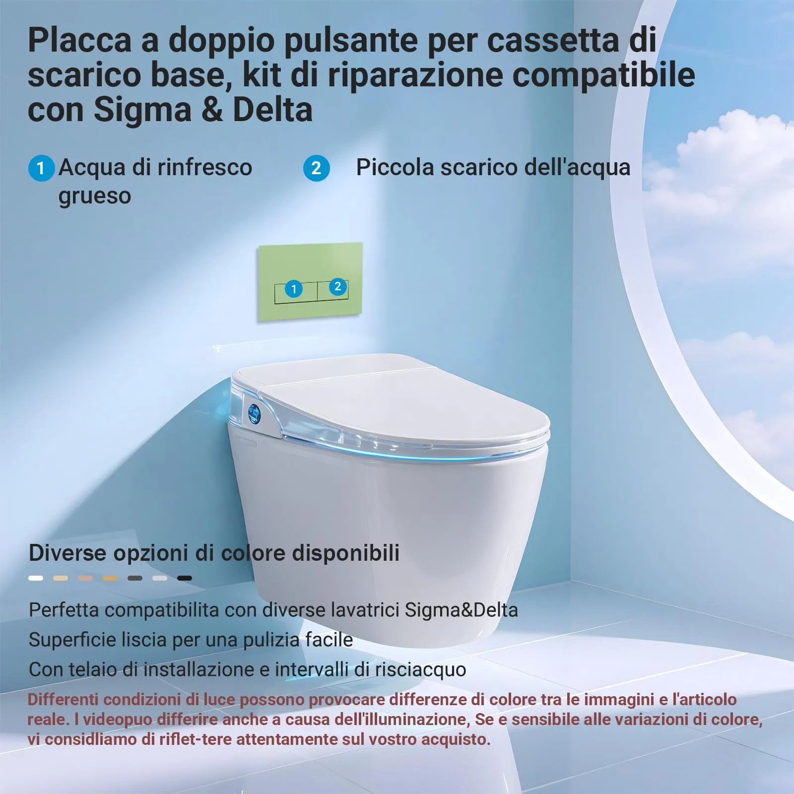 Mendorio Placca di Comando WC per Geberit Sigma 01/20/30, Verde Chiaro Opaco - immagine 2