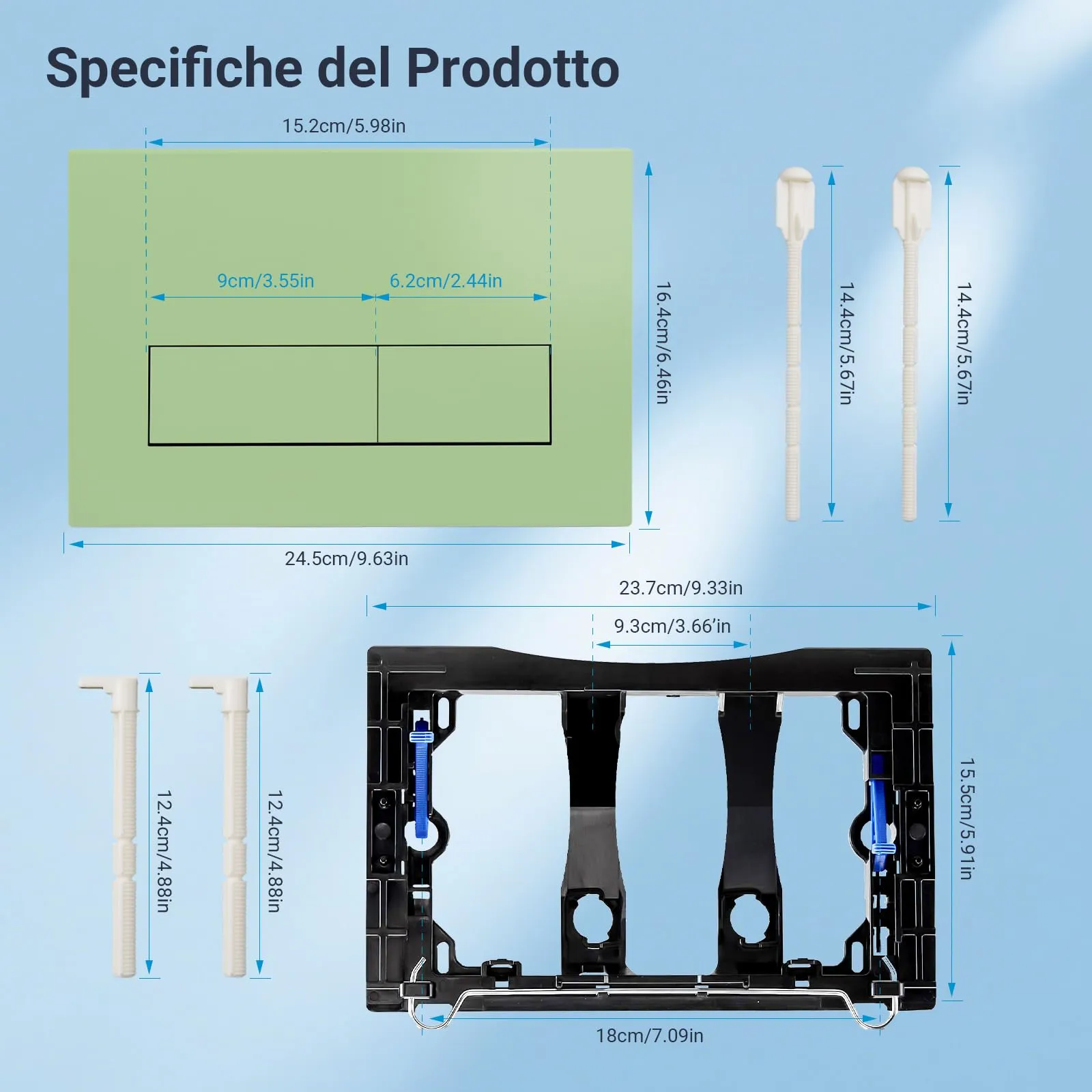 Mendorio Placca di Comando WC per Geberit Sigma 01/20/30, Verde Chiaro Opaco - immagine 4