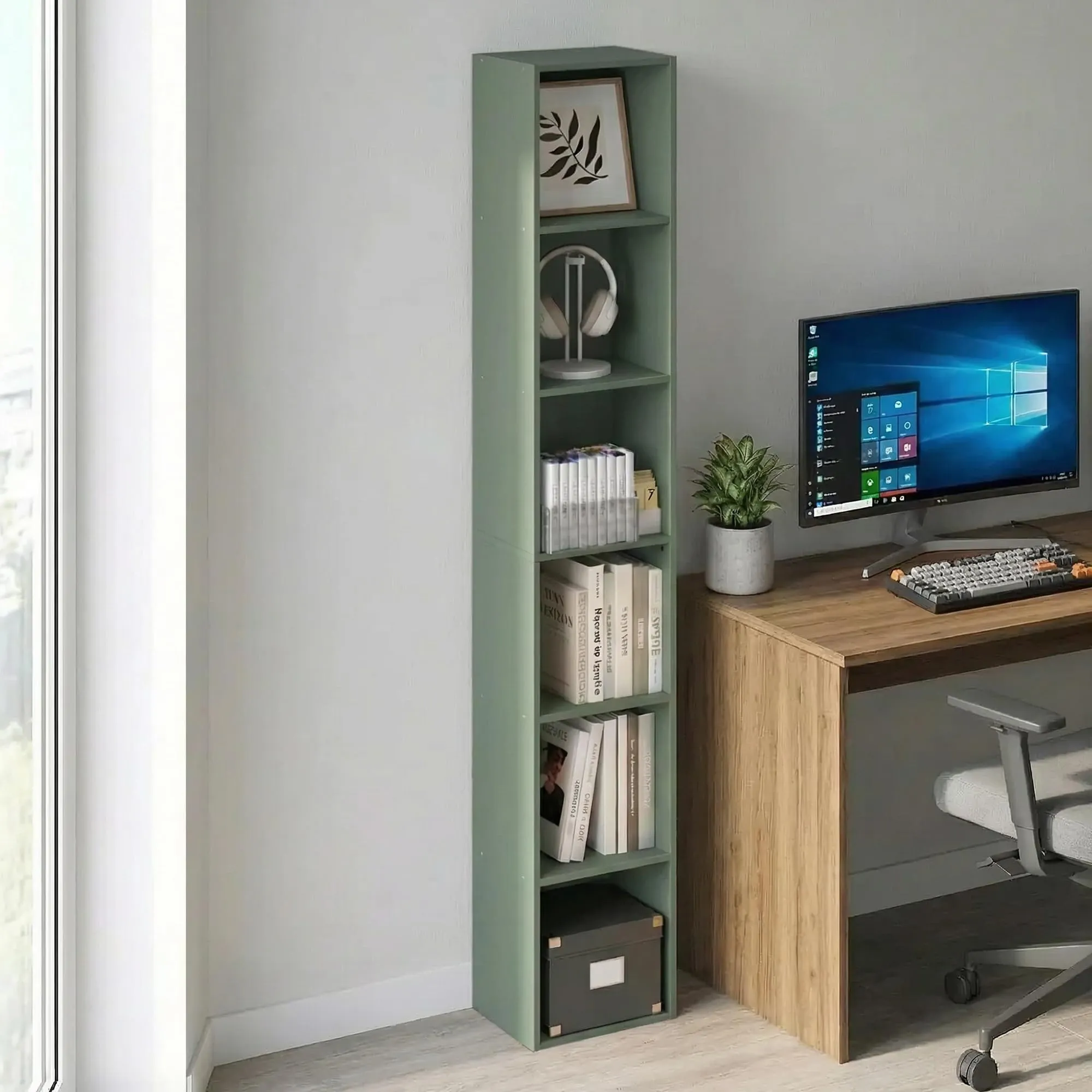 Furinno Luder Libreria a 6 Ripiani, 23,3 x 12 x 180 cm, Verde Salvia - immagine 2