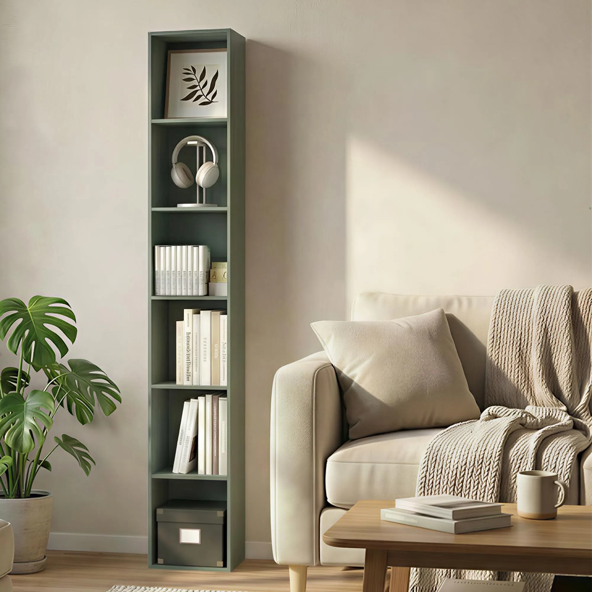 Furinno Luder Libreria a 6 Ripiani, 23,3 x 12 x 180 cm, Verde Salvia - immagine 5