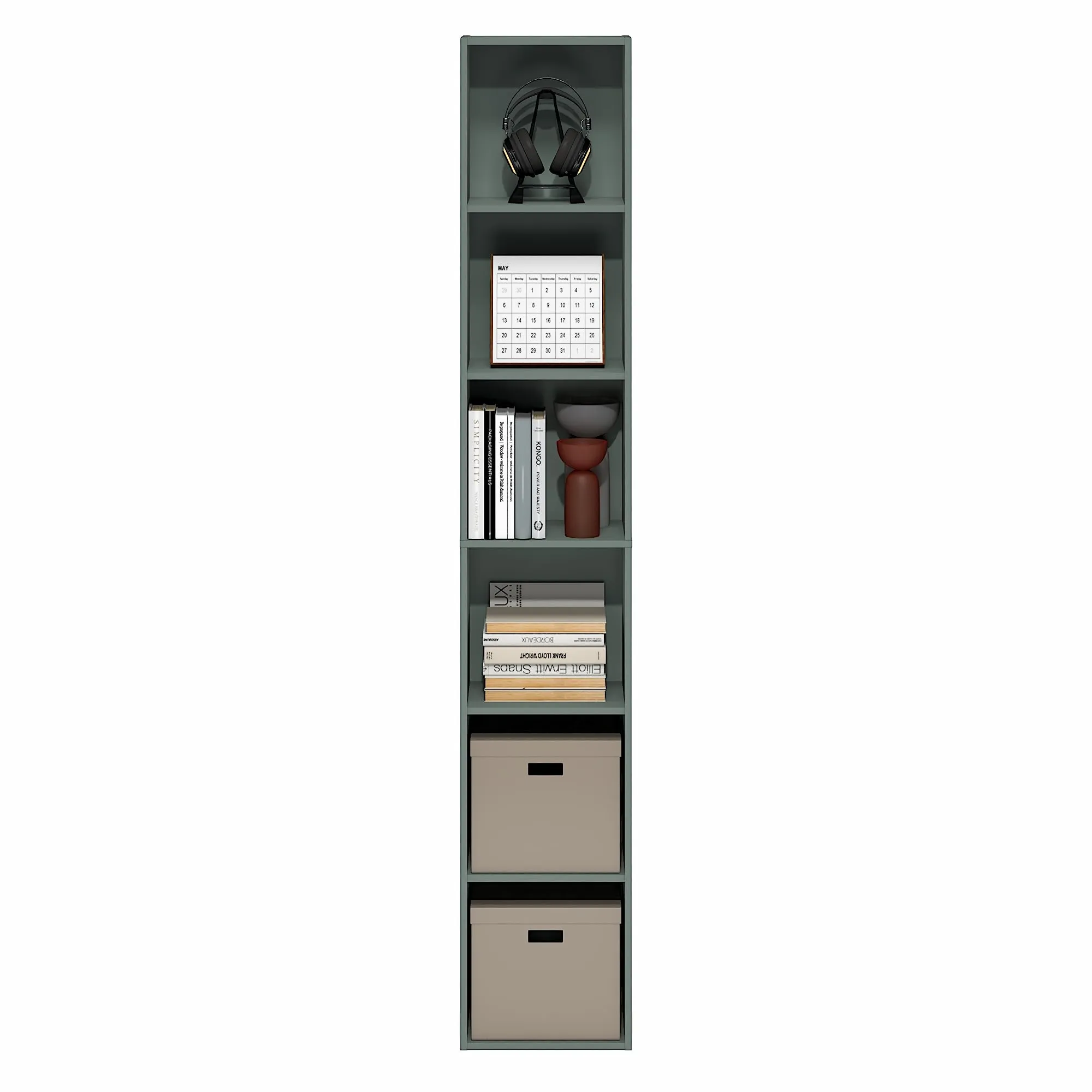 Furinno Luder Libreria a 6 Ripiani, 23,3 x 12 x 180 cm, Verde Salvia - immagine 6