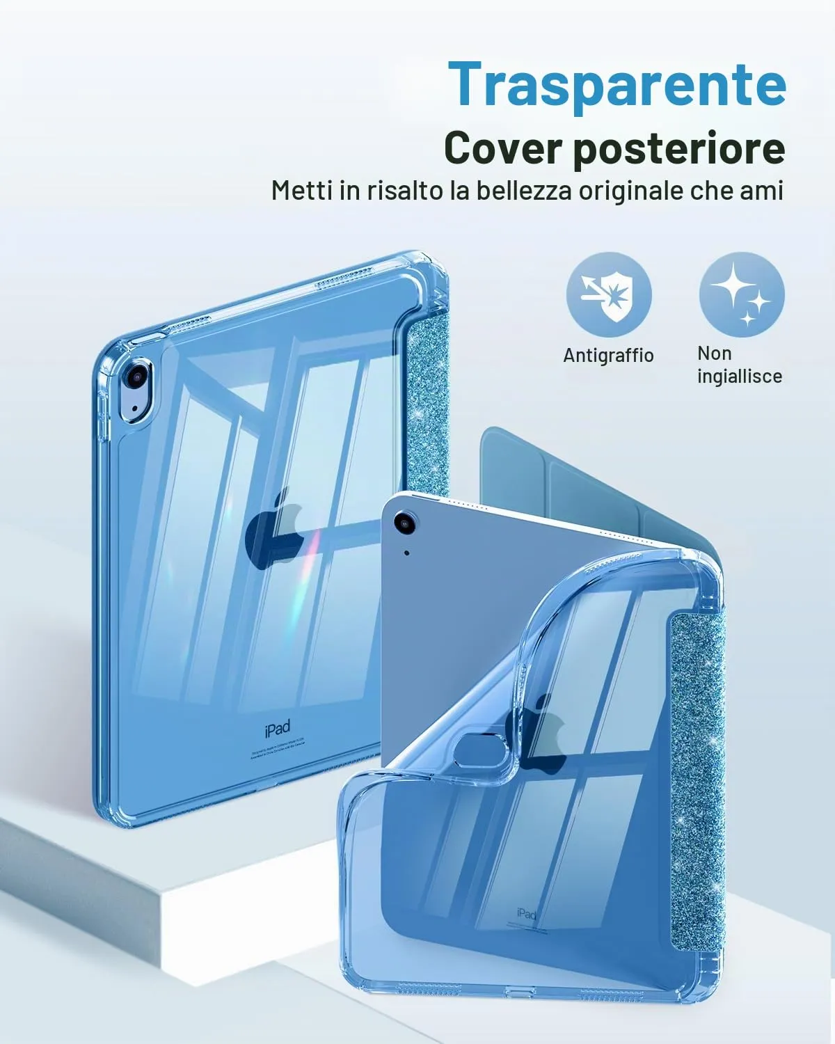 MoKo Cover for iPad 11th Gen 11" and iPad 10th Gen 10.9", Blu Glitterato - immagine 3