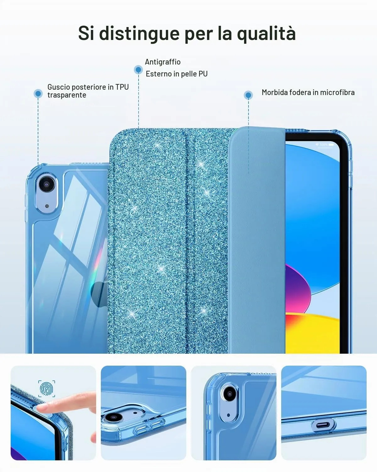 MoKo Cover for iPad 11th Gen 11" and iPad 10th Gen 10.9", Blu Glitterato - immagine 6