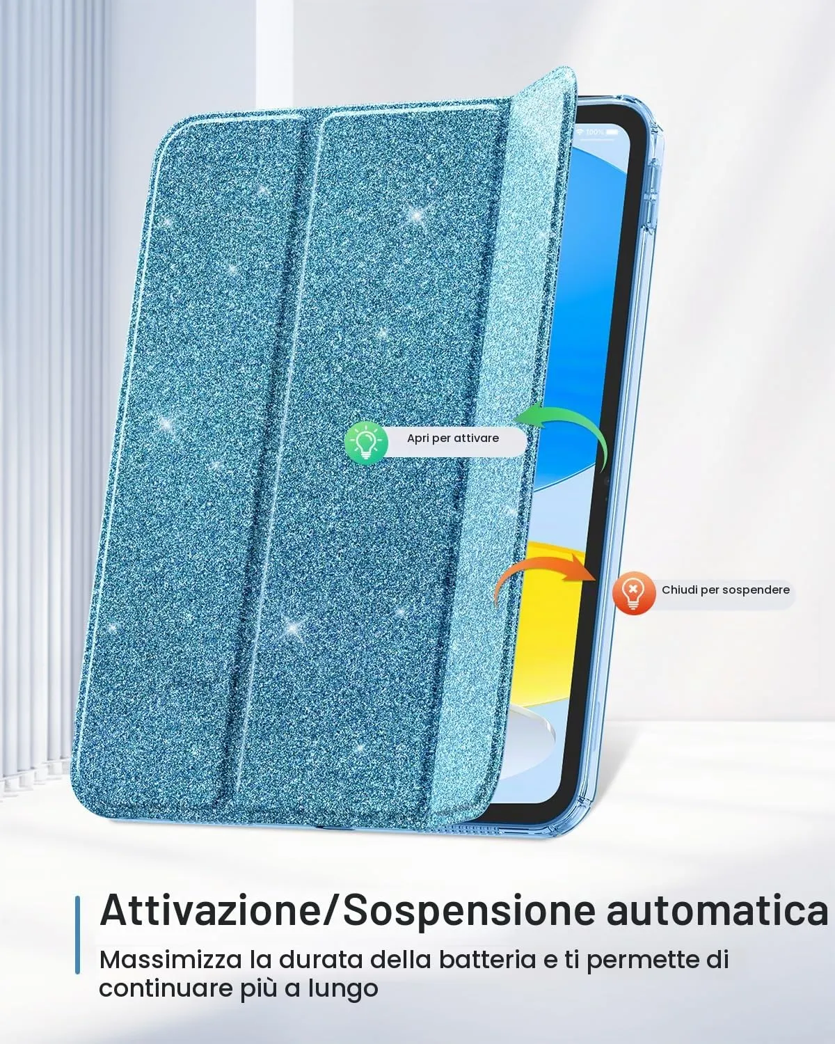 MoKo Cover for iPad 11th Gen 11" and iPad 10th Gen 10.9", Blu Glitterato - immagine 7