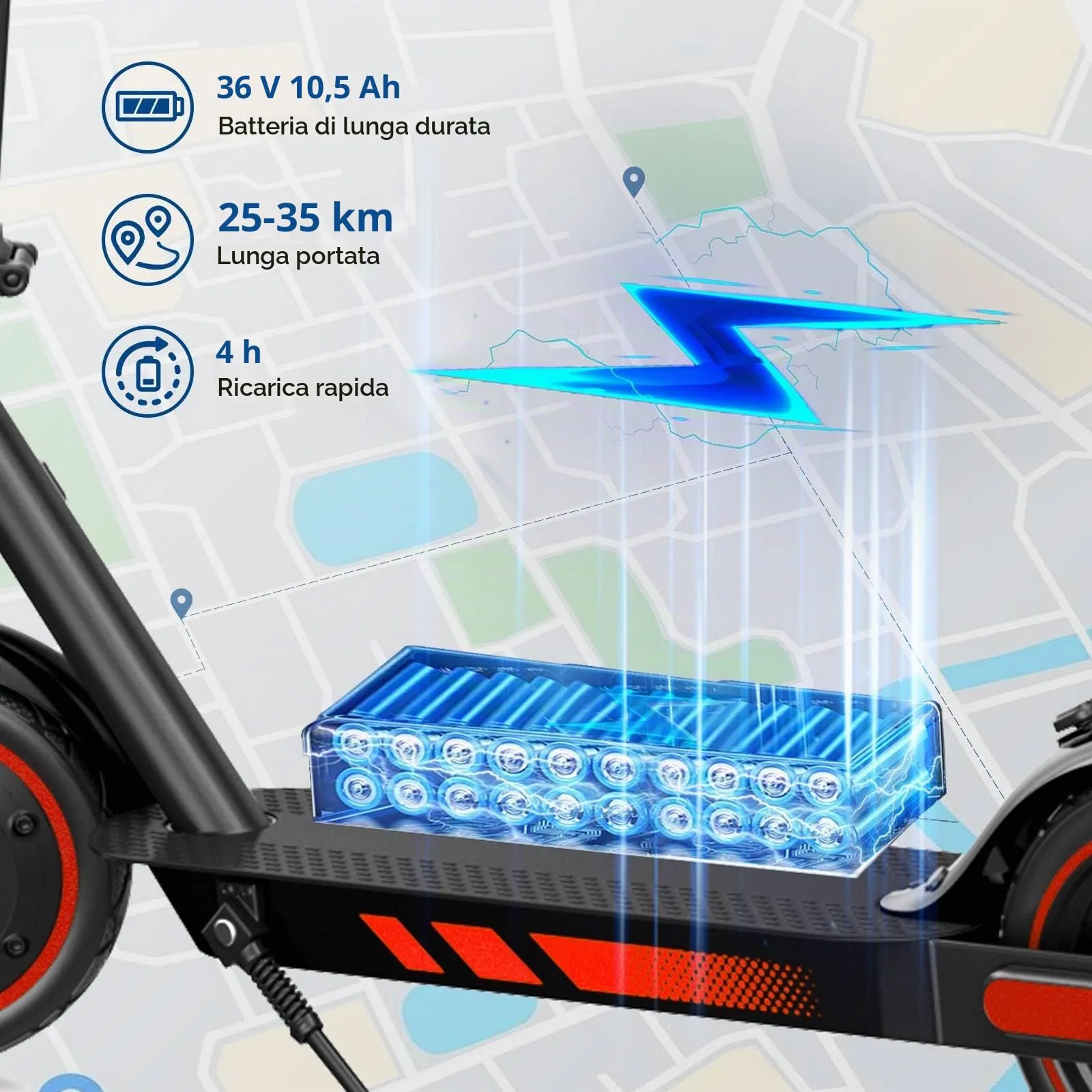 Zephyride V86 Monopattino Elettrico Adulto 500W, 25km/h, 45km, Pneumatici 25,4 cm, Pieghevole, Rosso - immagine 2