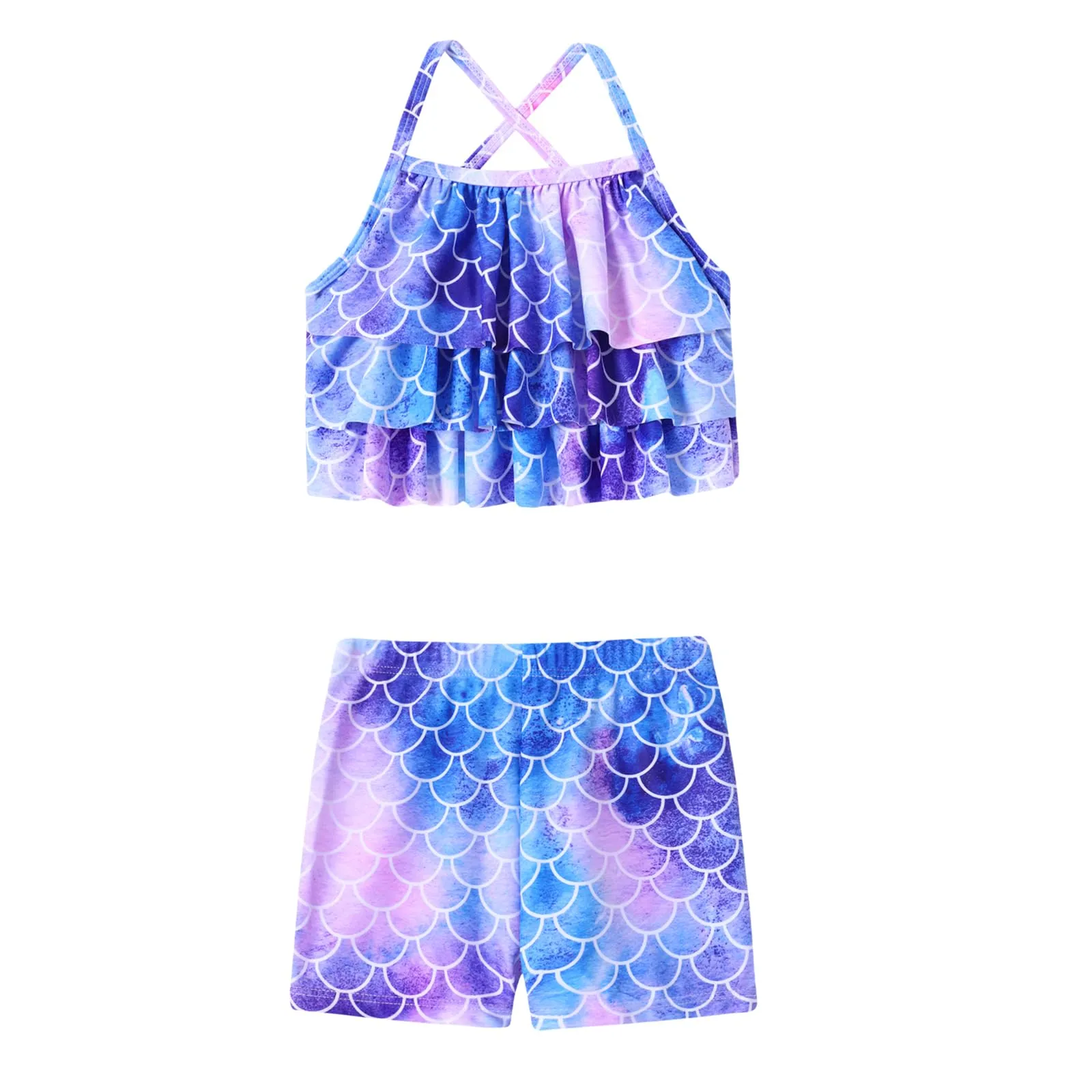 Dtiaagto Costume da Bagno Tankini per Bambine con Pantaloncini, Viola, Taglia 10-11 - immagine 1