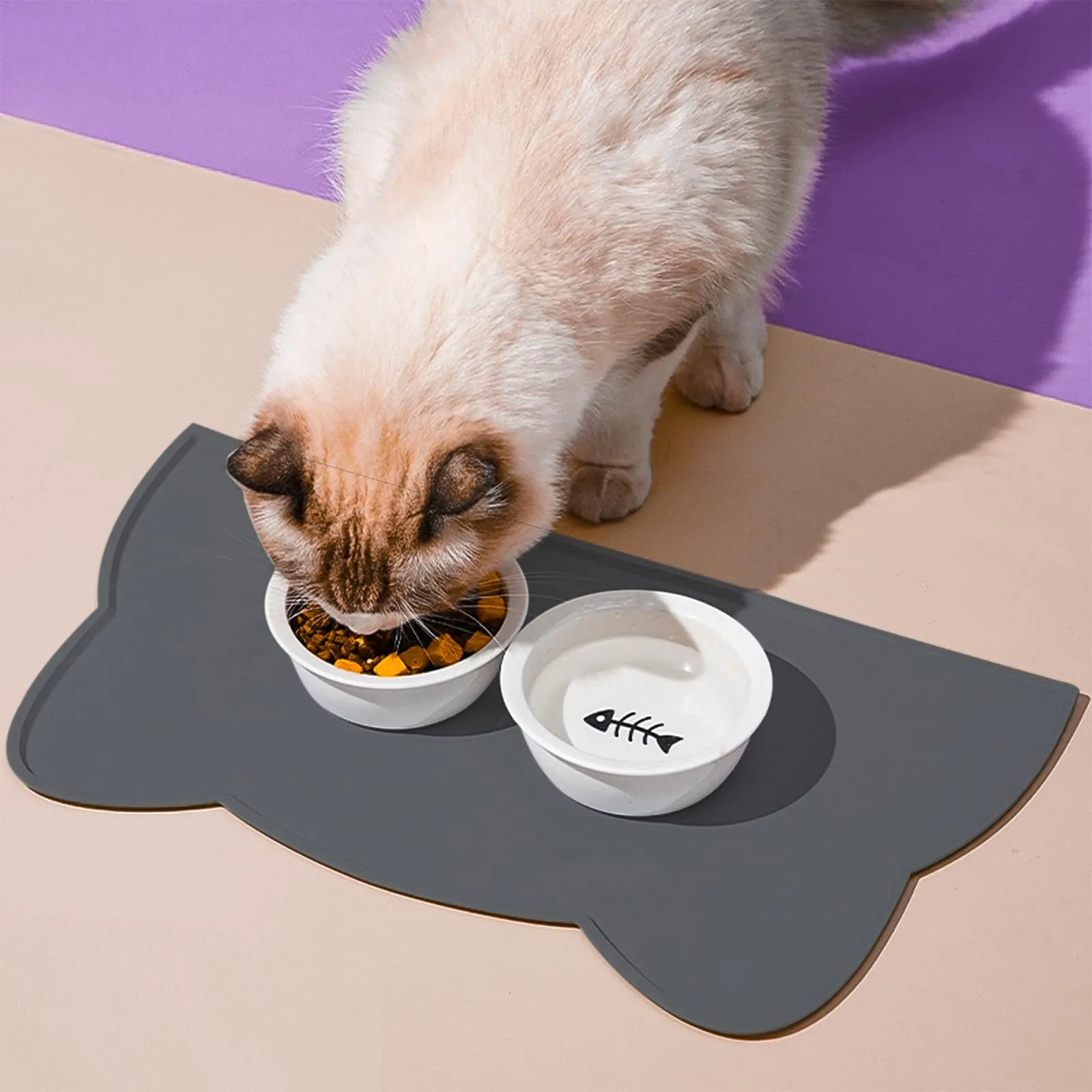 Septillar Tappetino Sottociotola in Silicone per Cani e Gatti, Antiscivolo e Impermeabile, Grigio Carbone, 52x30 cm - immagine 2