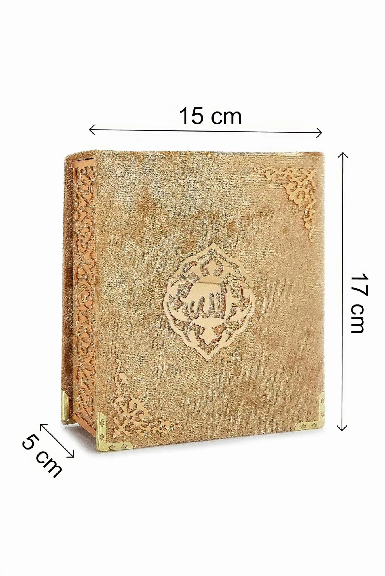 ihvan online The Holy Qur'an Islamic Prayer Gift Set, Velvet Cover, Tesbih, Asmaul Husna, Gold - immagine 3