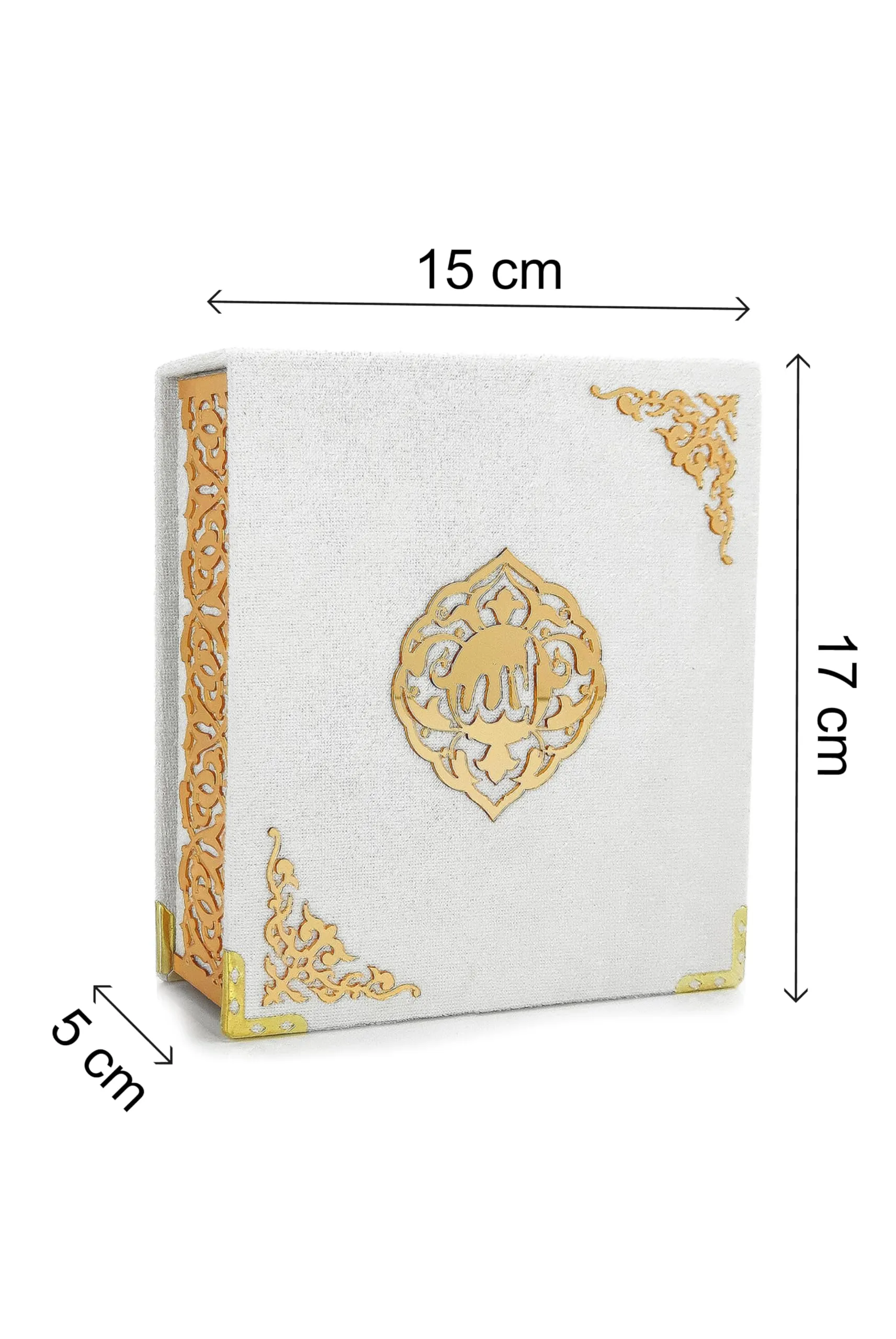 ihvan online Set Sacro Corano in Velluto con Tesbih e Nomi di Allah (Asmaul Husna), 3 Pezzi, Bianco - immagine 3