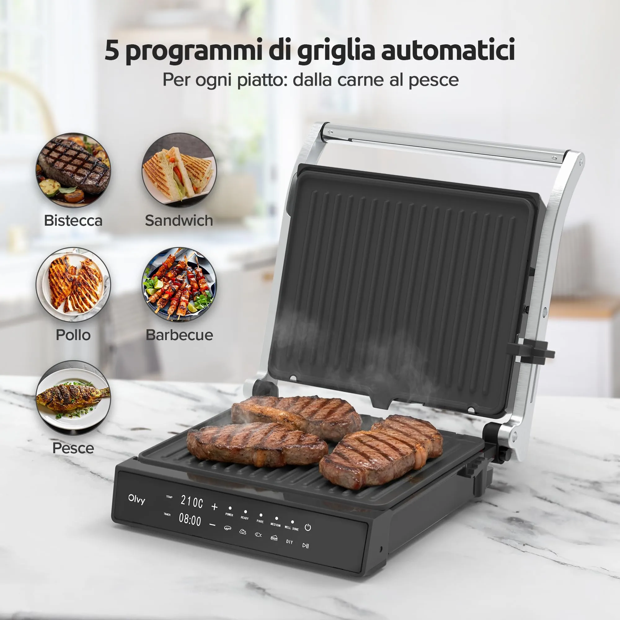 Olvy Bistecchiera Elettrica Grill a Contatto JPM-168A - immagine 2