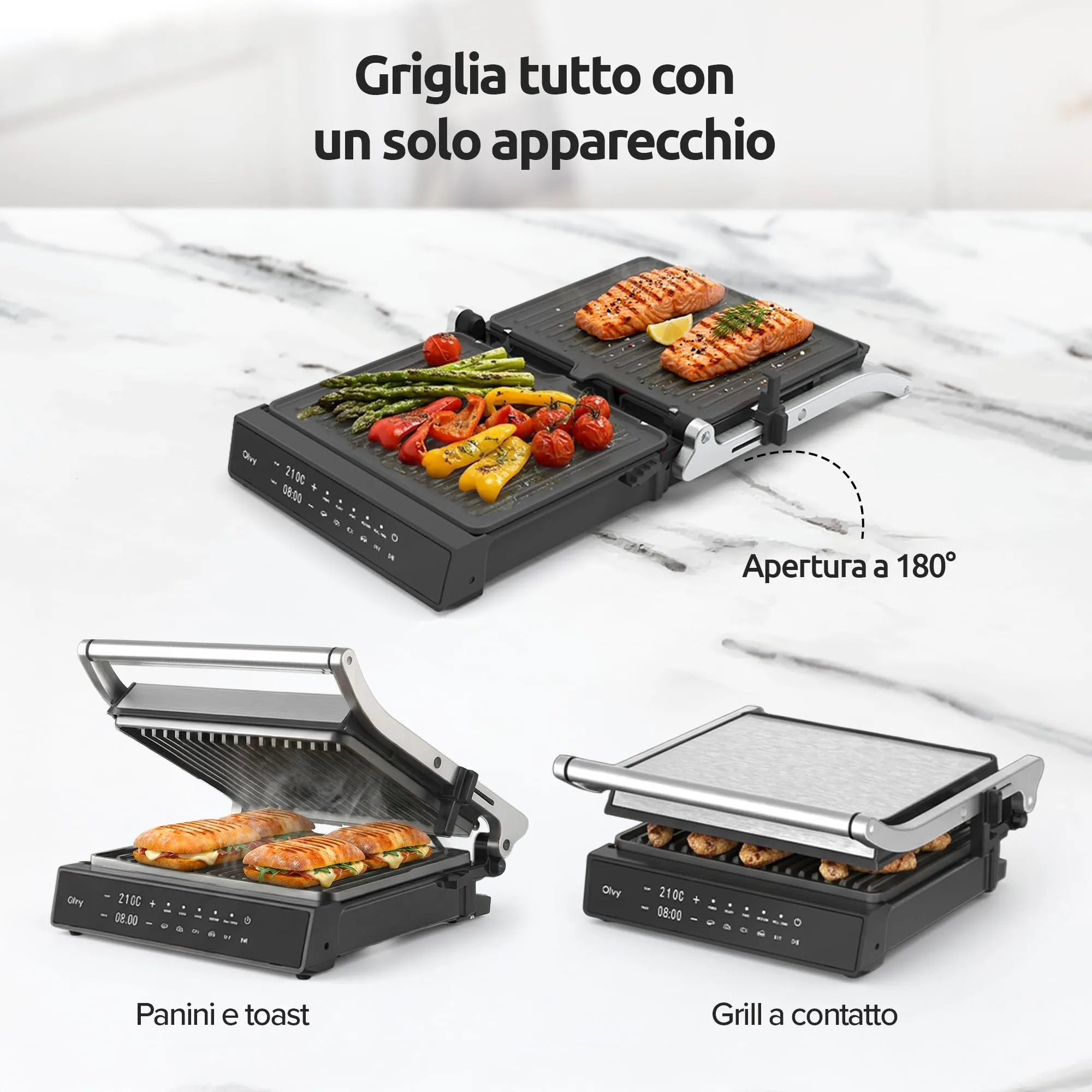 Olvy Bistecchiera Elettrica Grill a Contatto JPM-168A - immagine 3