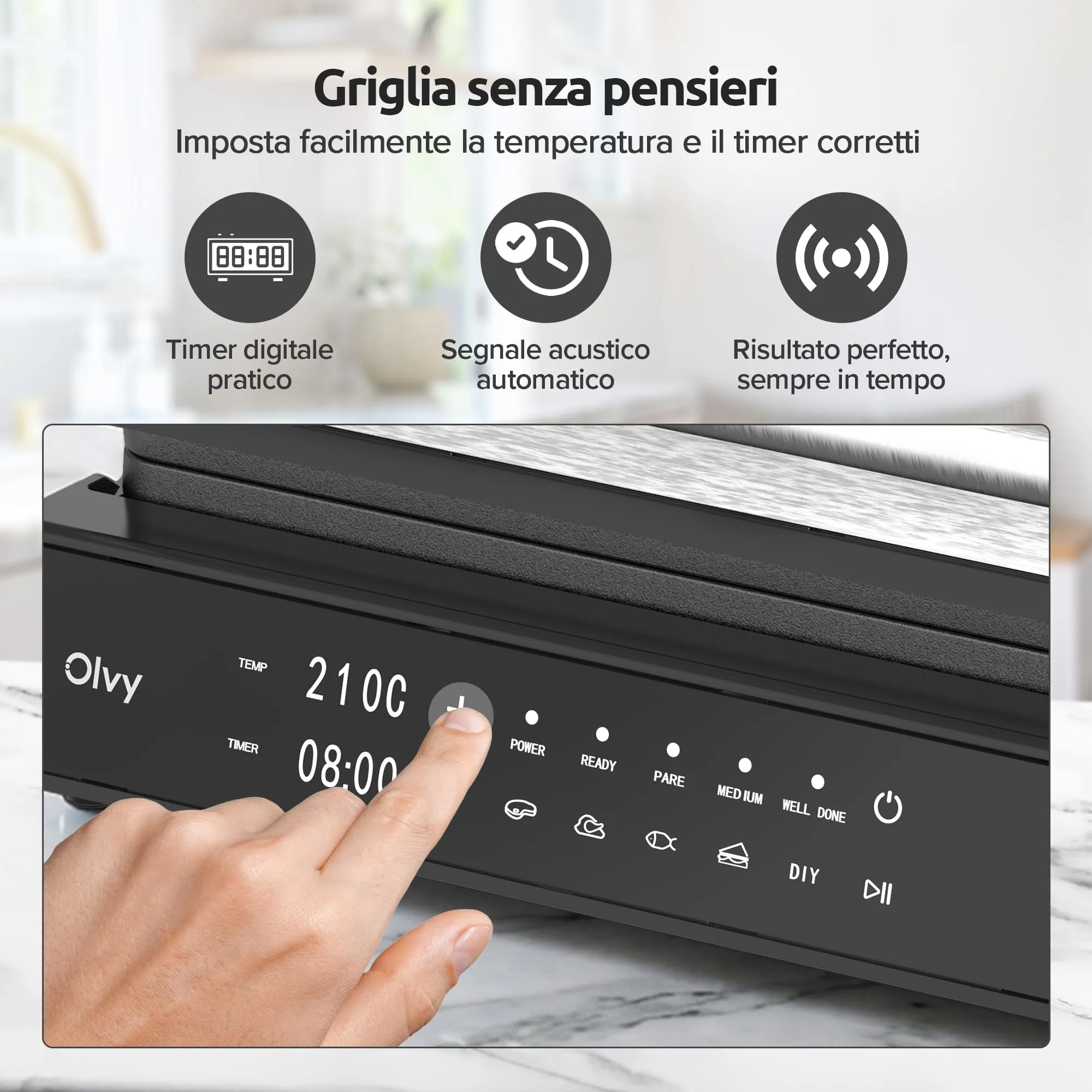 Olvy Bistecchiera Elettrica Grill a Contatto JPM-168A - immagine 4