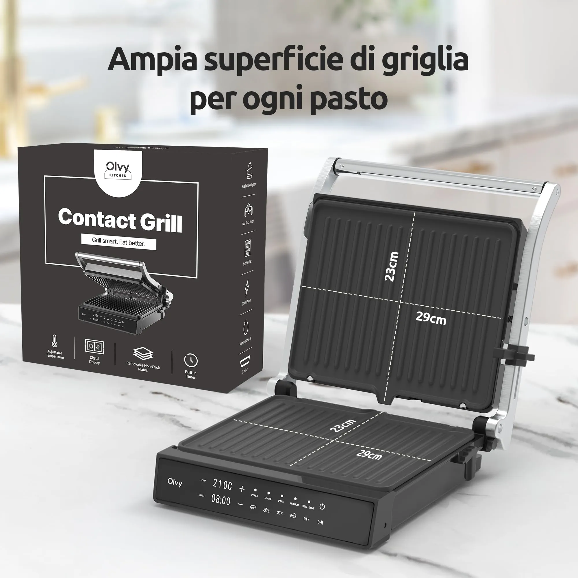 Olvy Bistecchiera Elettrica Grill a Contatto JPM-168A - immagine 9