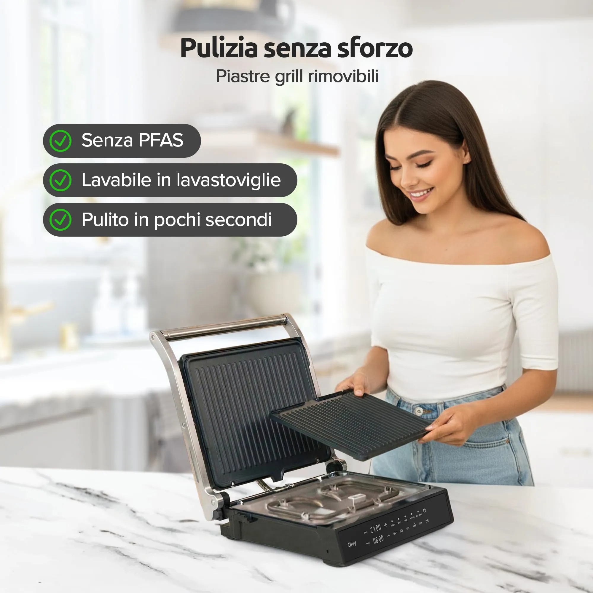 Olvy Bistecchiera Elettrica Grill a Contatto JPM-168A - immagine 10