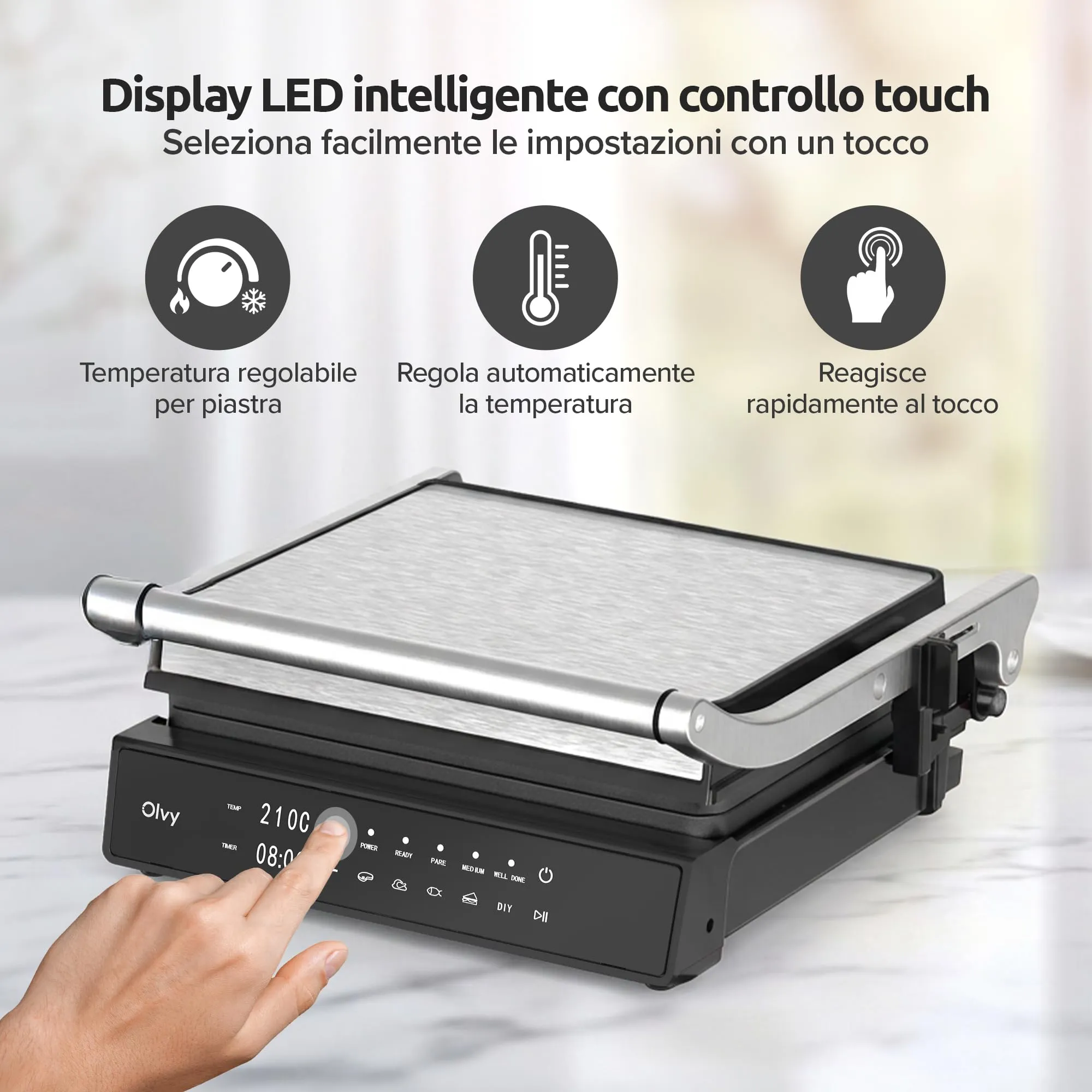 Olvy Bistecchiera Elettrica Grill a Contatto JPM-168A - immagine 11