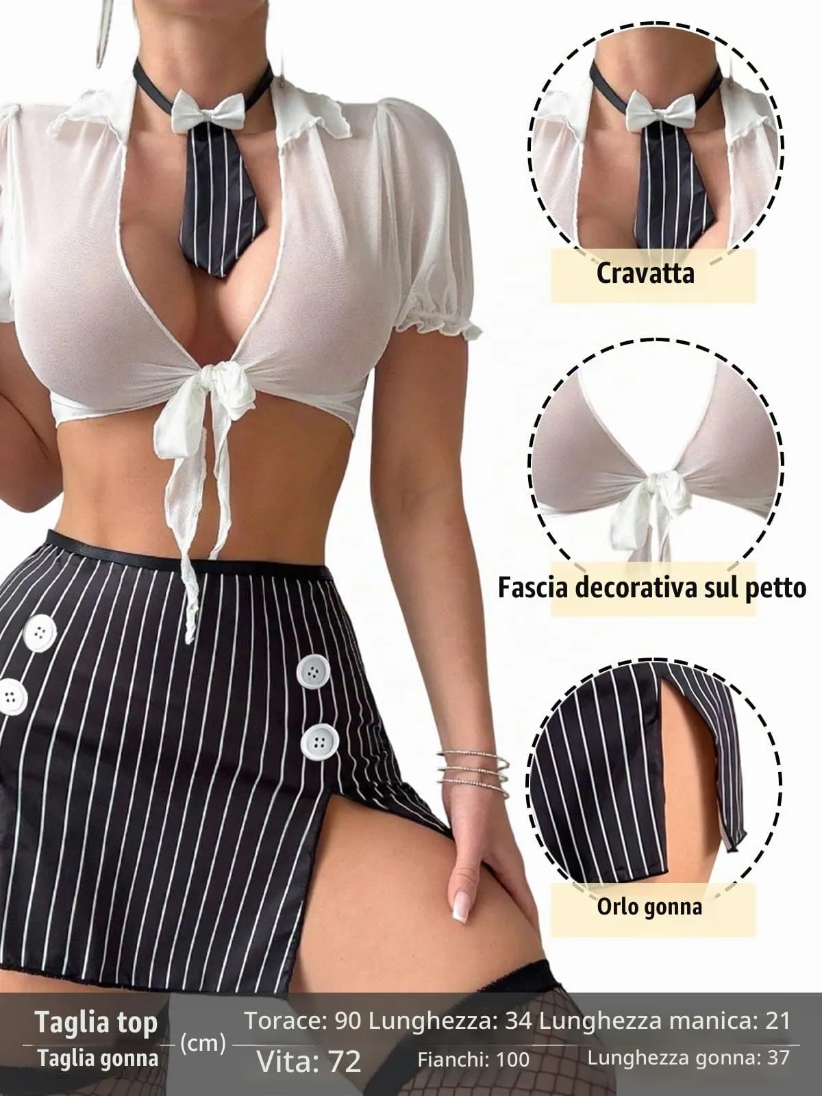 Rayson Completo Intimi Donna Uniforme Studentessa Lingerie Cosplay Babydoll 5 Pezzi, Nero - immagine 5