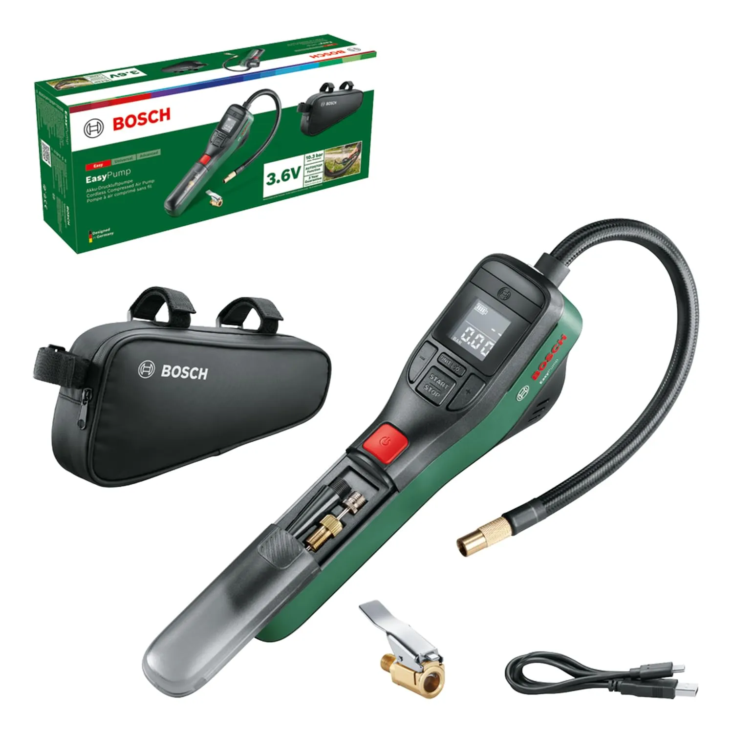 Bosch EasyPump Mini Compressore Portatile a Batteria 3,6V 3,0Ah 150 PSI 10,3 bar USB-C - immagine 1