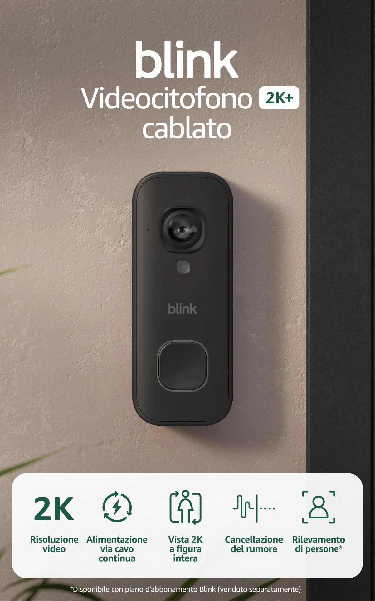Blink Videocitofono cablato 2K+, Nero - immagine 2