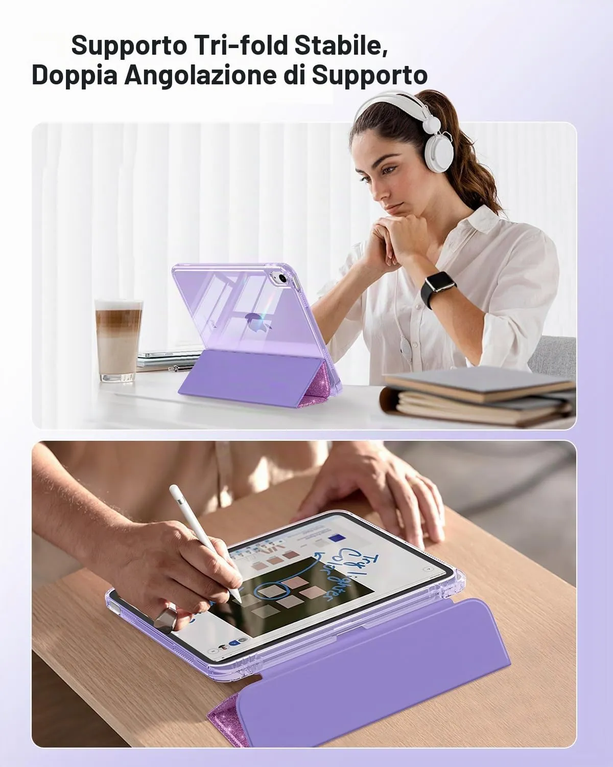 MoKo Cover for iPad 11th Gen 11" and 10th Gen 10.9", Lilla Glitterato - immagine 5