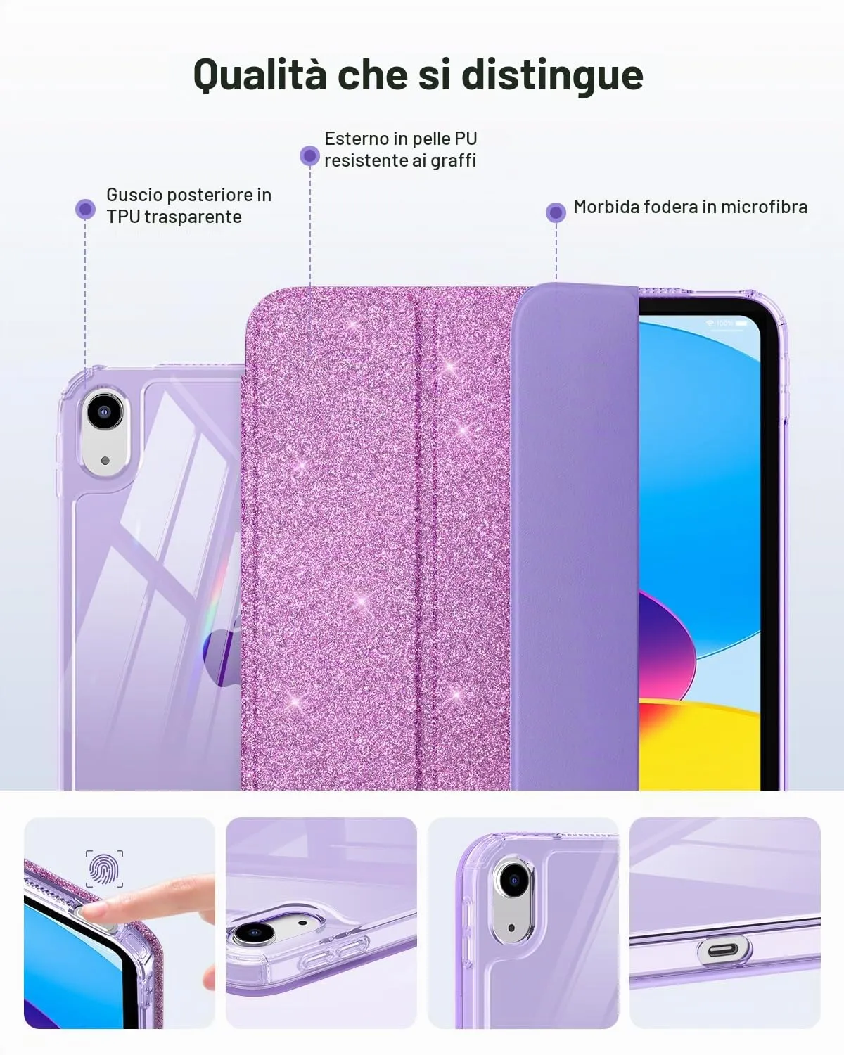 MoKo Cover for iPad 11th Gen 11" and 10th Gen 10.9", Lilla Glitterato - immagine 6