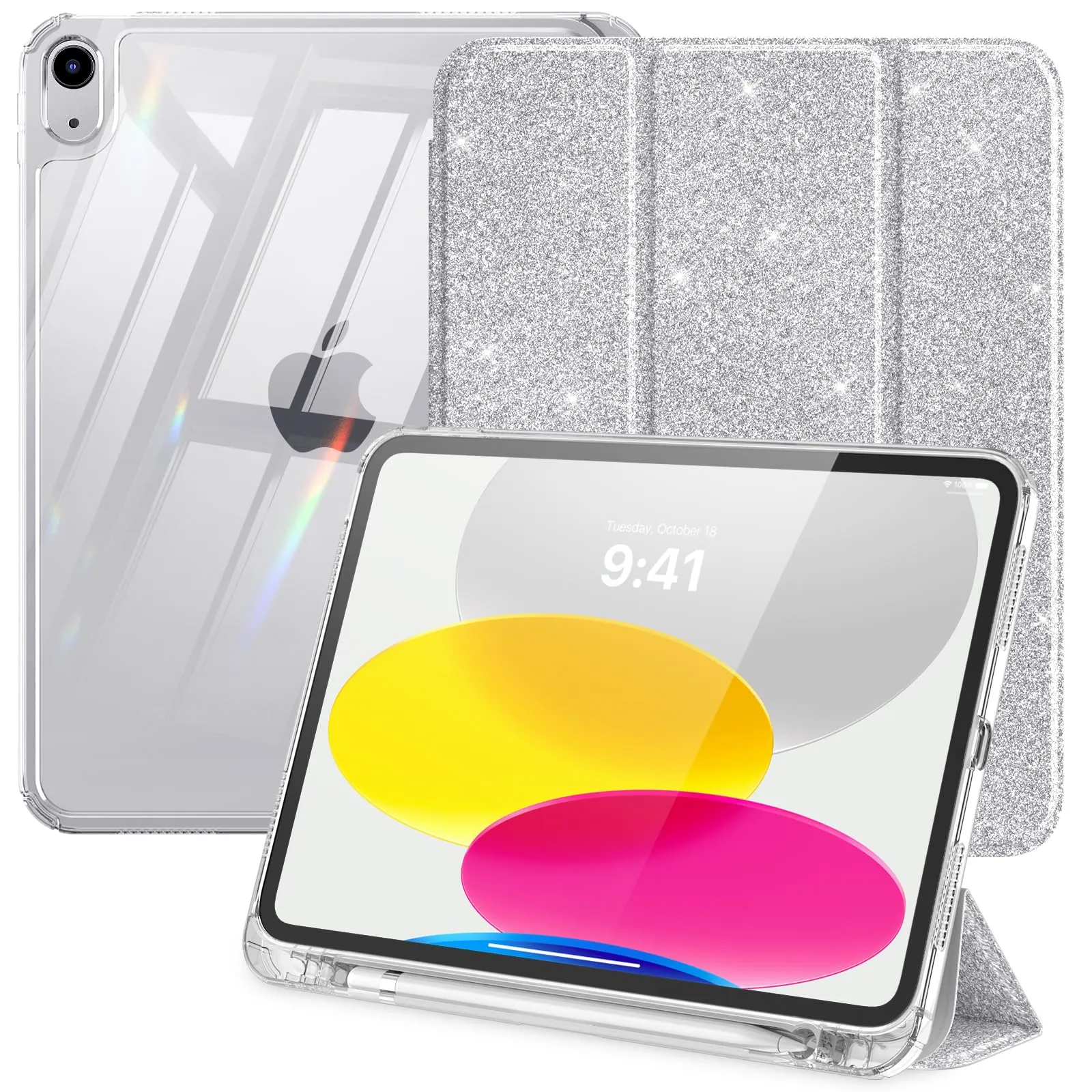 MoKo Cover for iPad 11th Gen 11" and 10th Gen 10.9", Bianco Glitterato Argento - immagine 1