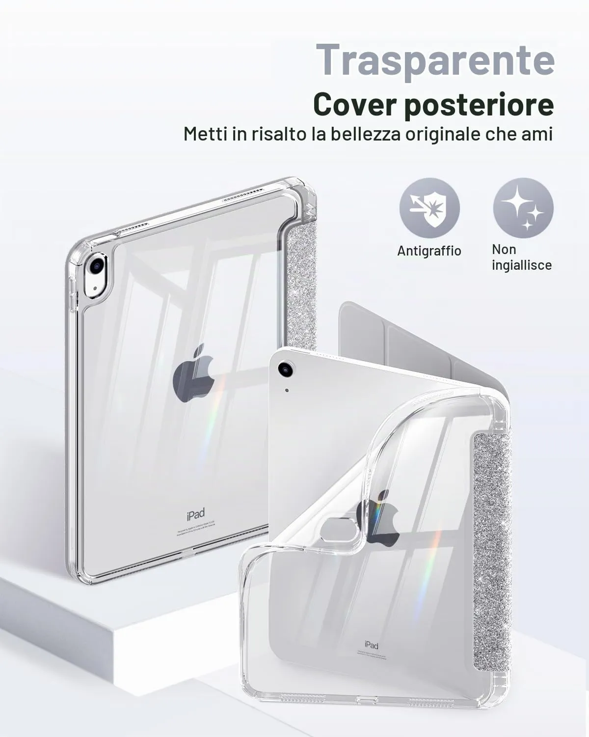 MoKo Cover for iPad 11th Gen 11" and 10th Gen 10.9", Bianco Glitterato Argento - immagine 3