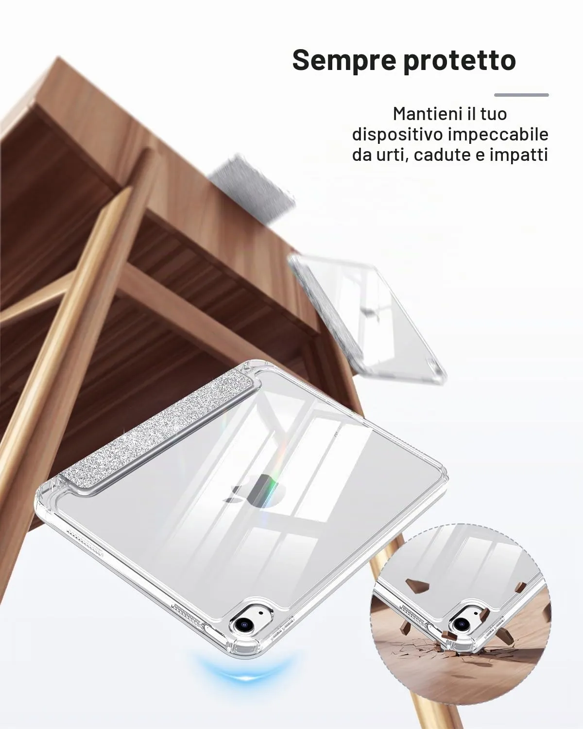 MoKo Cover for iPad 11th Gen 11" and 10th Gen 10.9", Bianco Glitterato Argento - immagine 4
