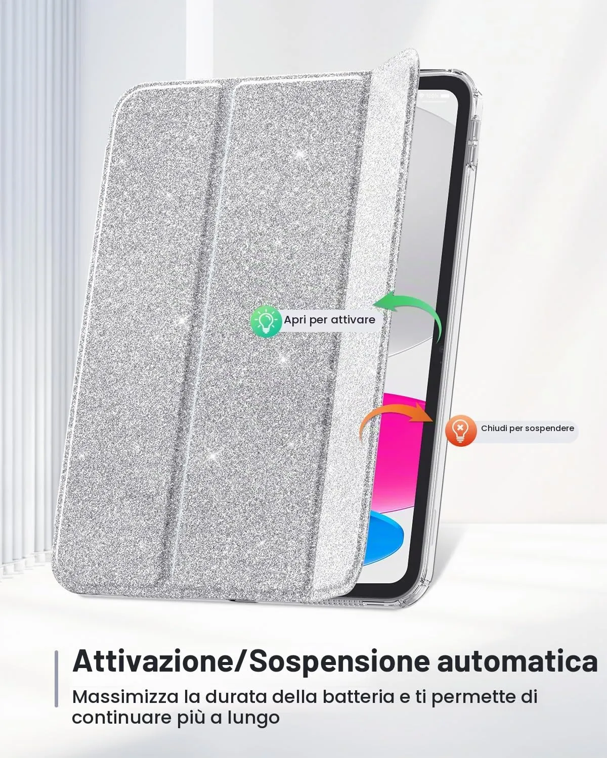 MoKo Cover for iPad 11th Gen 11" and 10th Gen 10.9", Bianco Glitterato Argento - immagine 7
