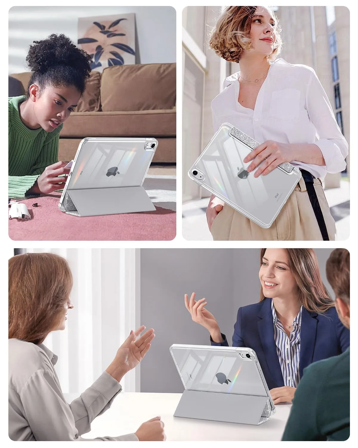 MoKo Cover for iPad 11th Gen 11" and 10th Gen 10.9", Bianco Glitterato Argento - immagine 9