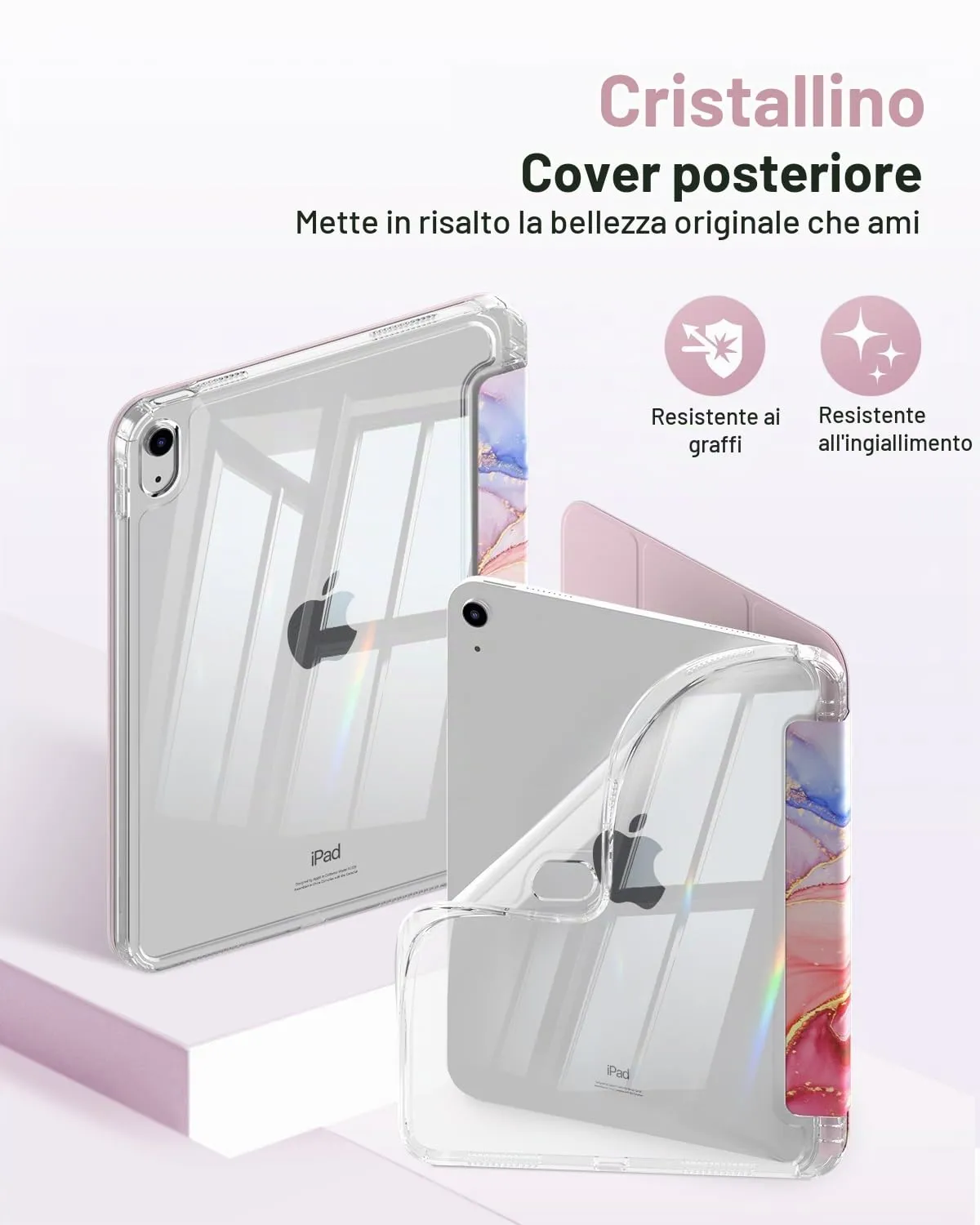 MoKo Cover for iPad 11th Gen 11" (2025) and iPad 10th Gen 10.9" (2022), Marmorizzato Rosa Chiaro - immagine 3