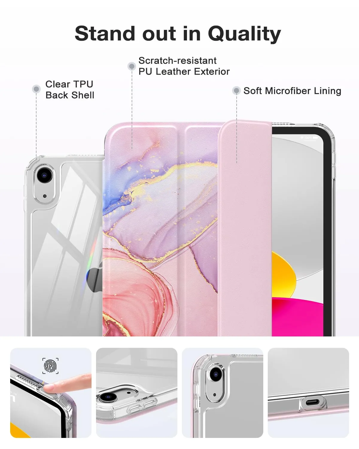MoKo Cover for iPad 11th Gen 11" (2025) and iPad 10th Gen 10.9" (2022), Marmorizzato Rosa Chiaro - immagine 6