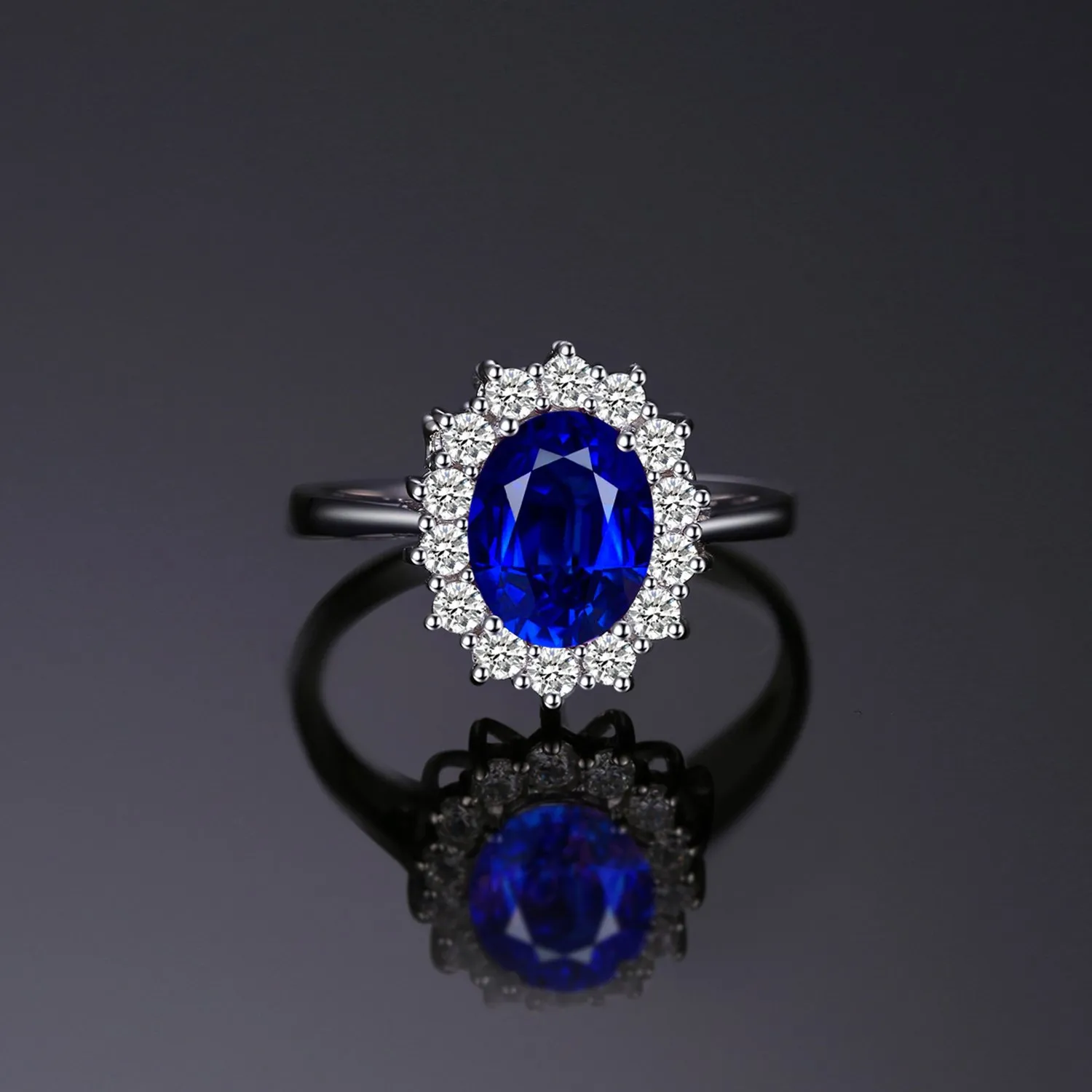 JewelryPalace Anello Kate Middleton in Oro Bianco 14K con Royal Blue Created Spinel e Zirconi, Donna, Misura 7 - immagine 3