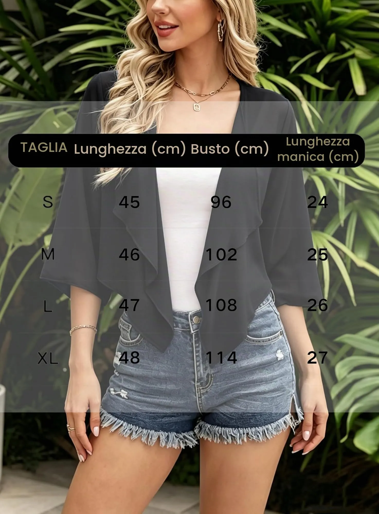 Vossmi Coprispalle Cardigan Bolero in Chiffon Trasparente Maniche 3/4 Nero, S - immagine 6
