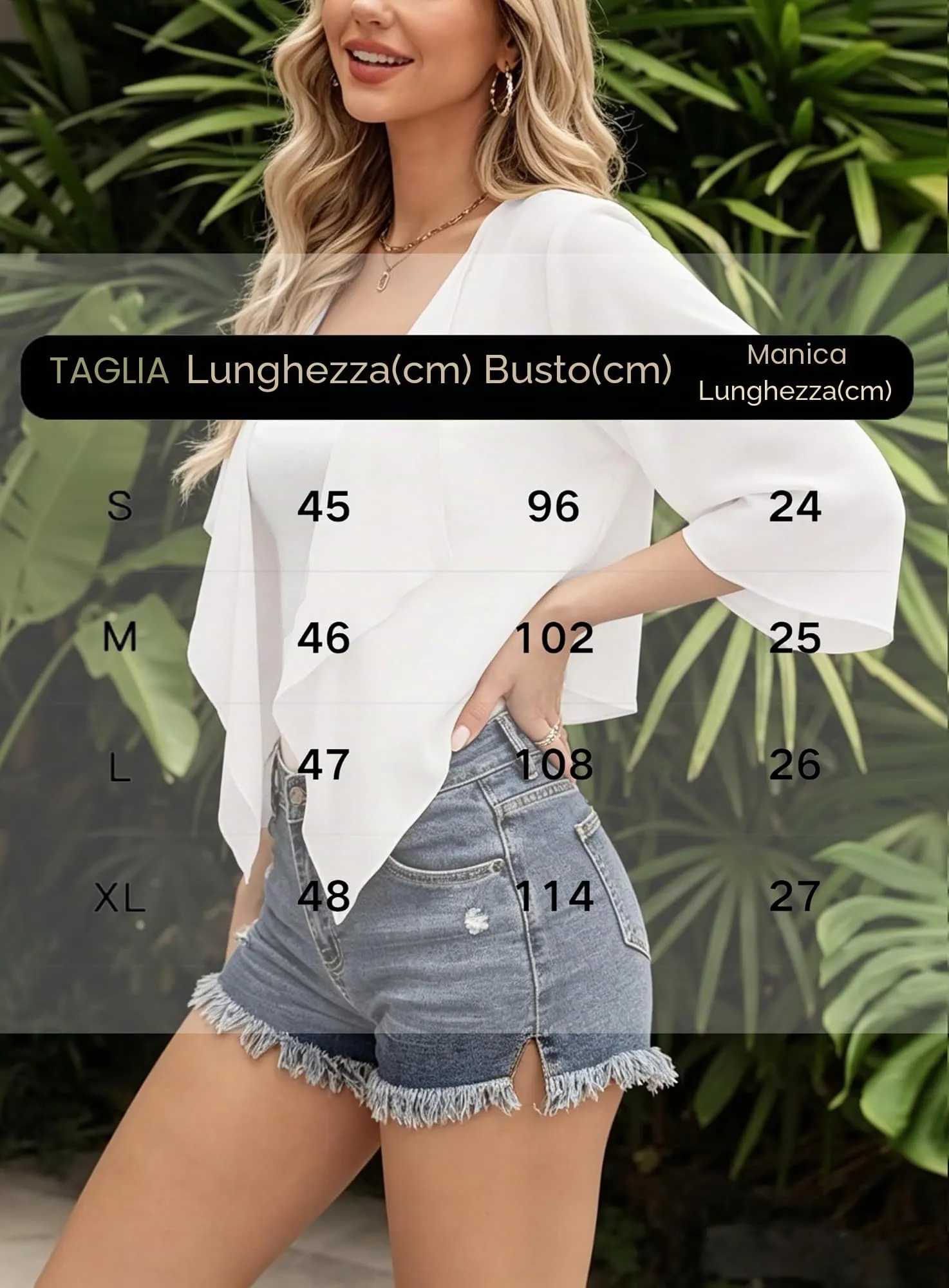 Vossmi Donna Coprispalle Cardigan Bolero in Chiffon Trasparente Maniche 3/4 Bianco, M - immagine 6