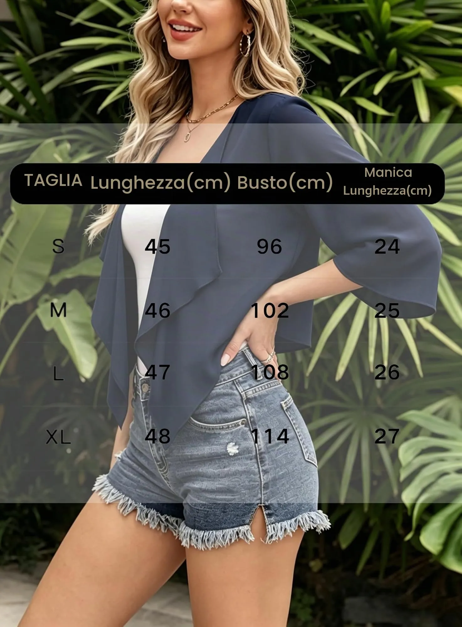 Vossmi Coprispalle in Chiffon da Donna, Cardigan Corto con Maniche 3/4, Blu Navy, XL - immagine 6