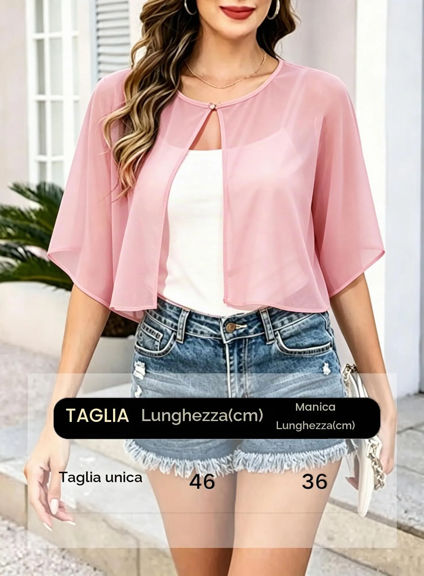 Vossmi Coprispalle in Chiffon da Donna con Bottoni di Perla, Rosa - immagine 6