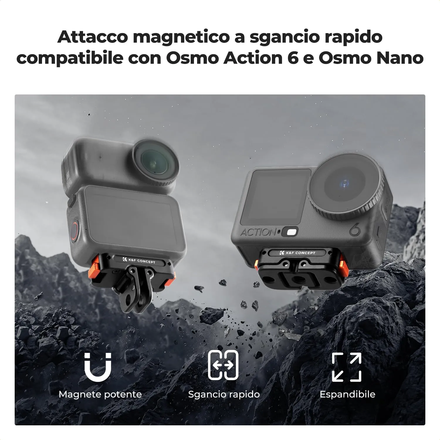 K&F CONCEPT Gabbia protettiva in alluminio con adattatore magnetico per DJI Osmo Action 6 - immagine 5
